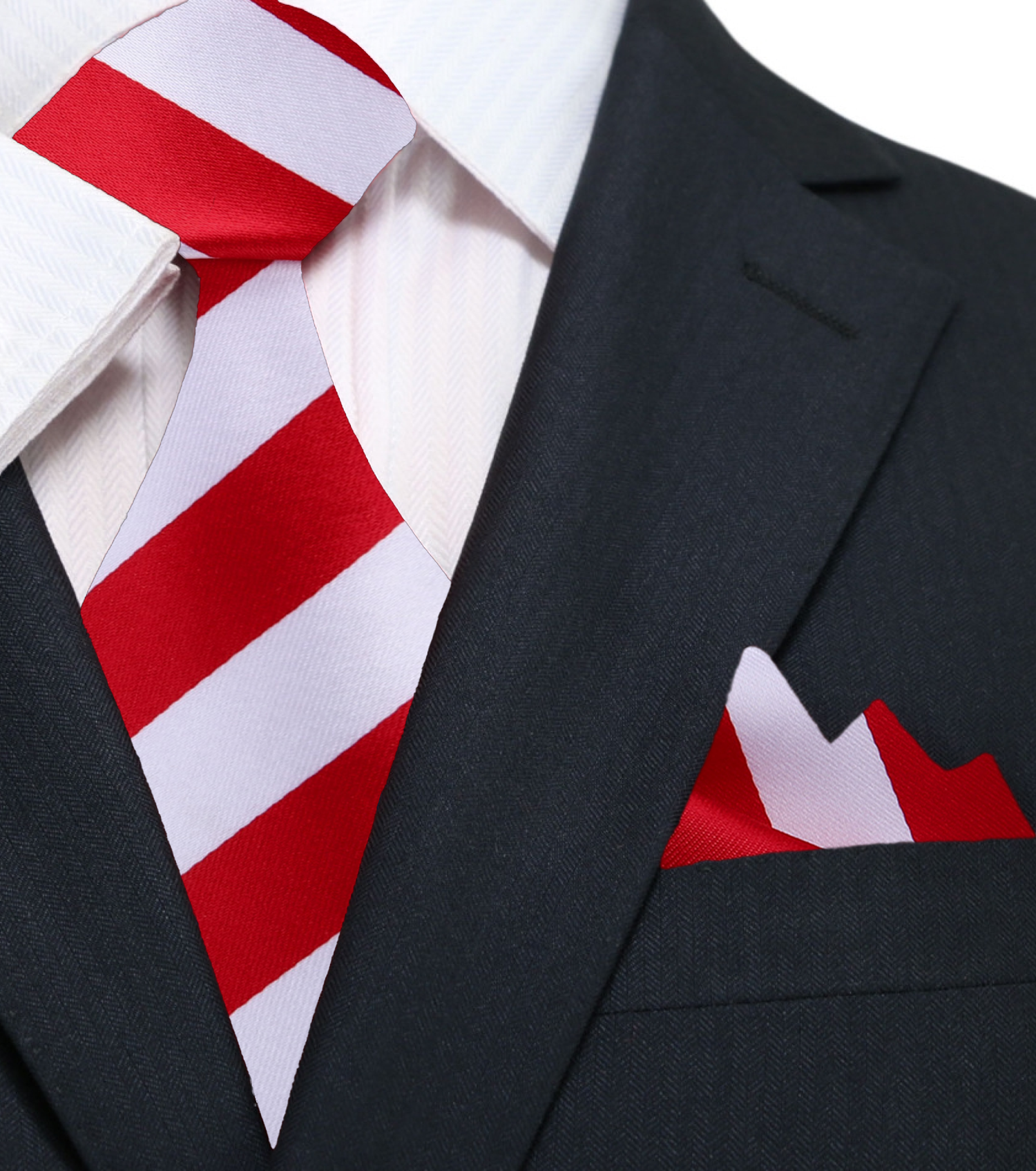 White and Red Block Stripe Tie and Pocket Square