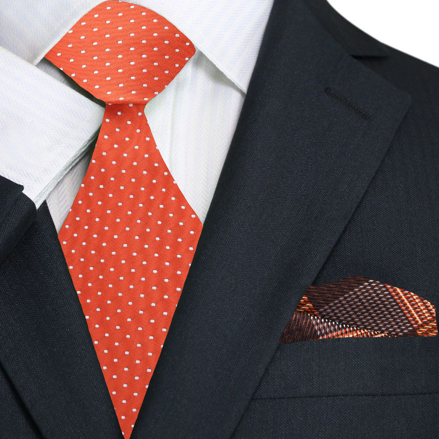 Orange with White Polka Necktie and Accenting Square