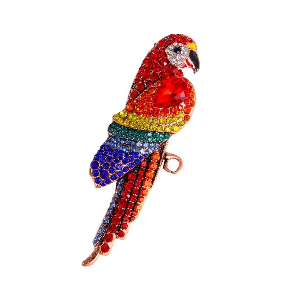 Multi Colored Rhinestone Parrot Lapel Pin View 2