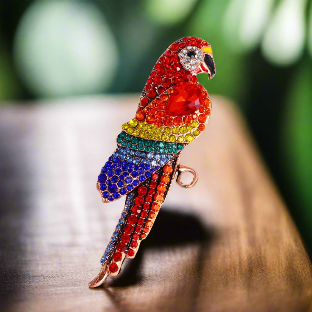 Multi Colored Rhinestone Parrot Lapel Pin View 2