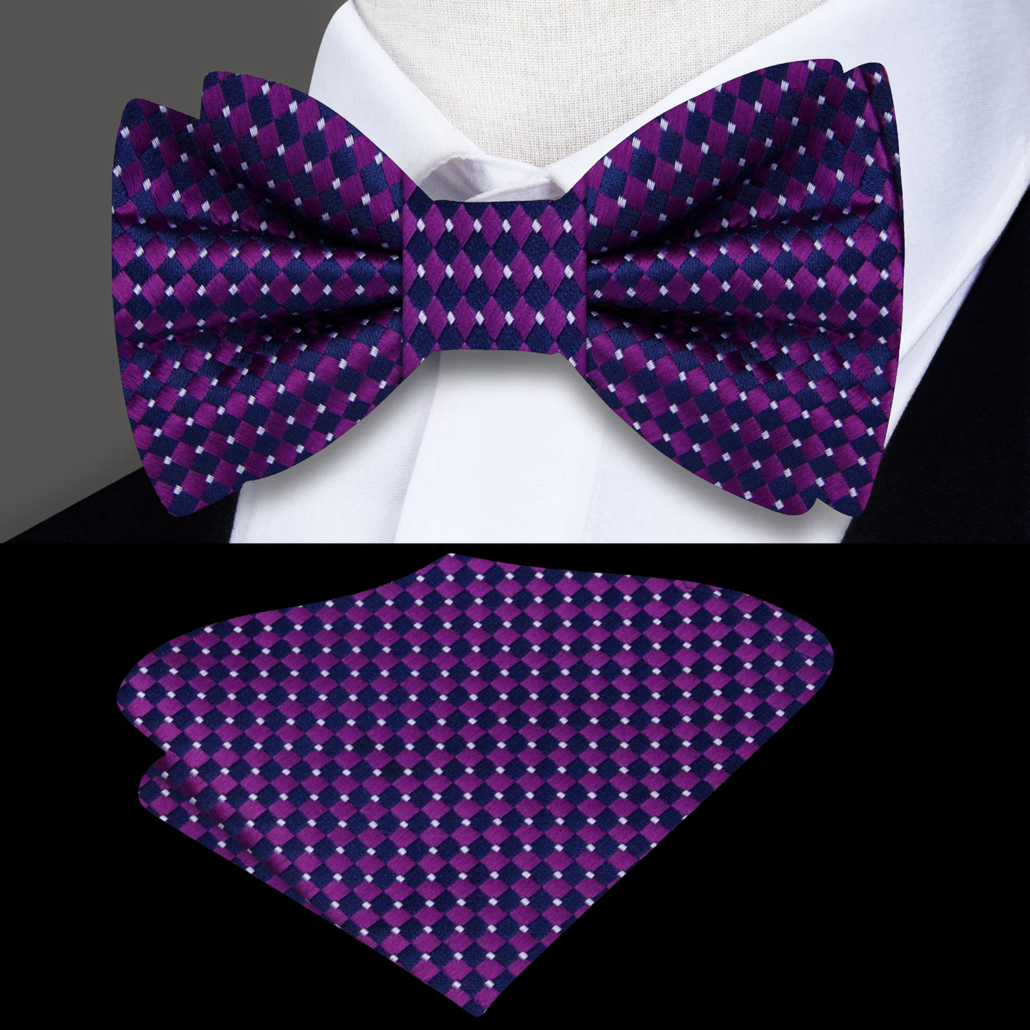 Purple Diamonds Bow Tie and  Pocket Square