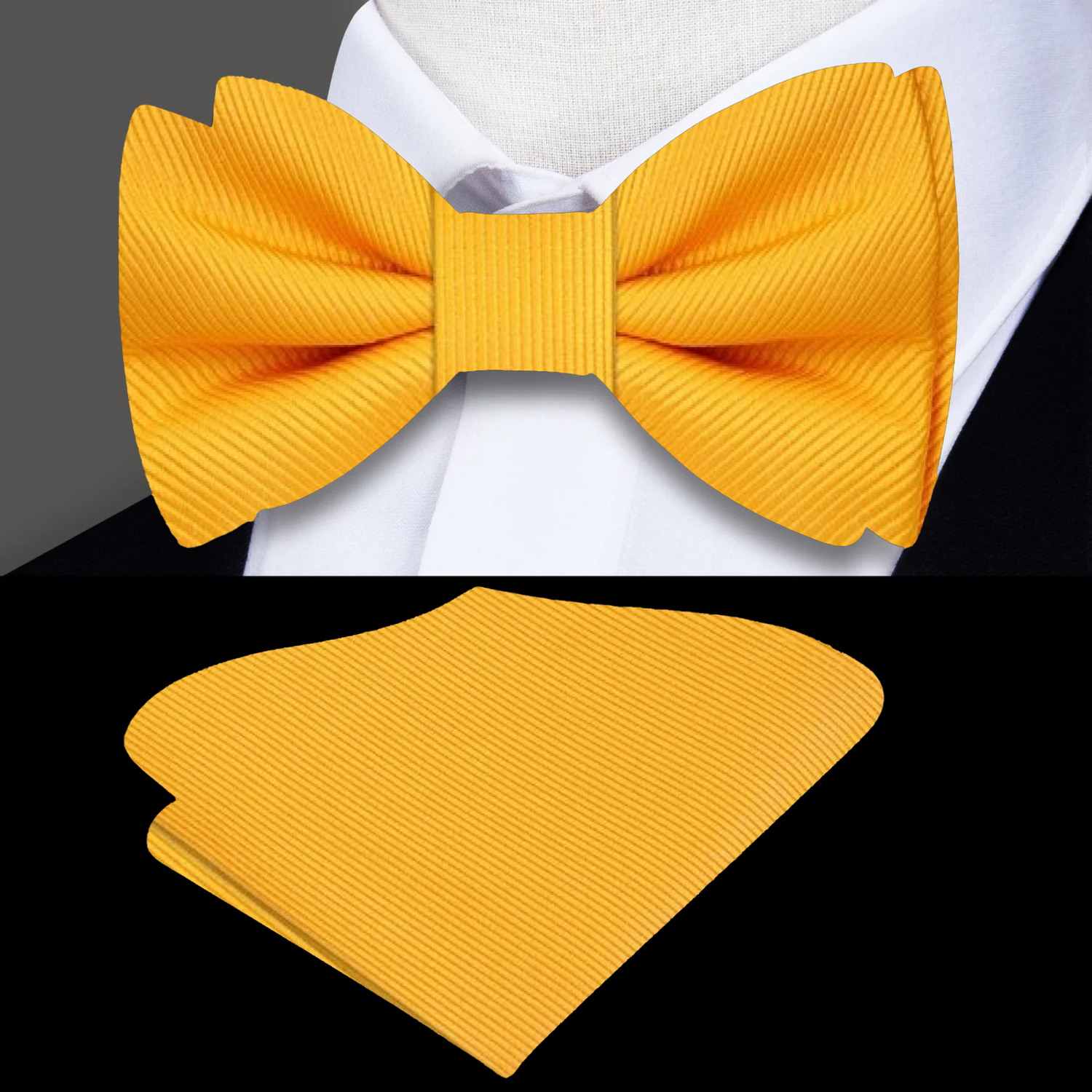 Solid Marigold Yellow Bow tie and Square
