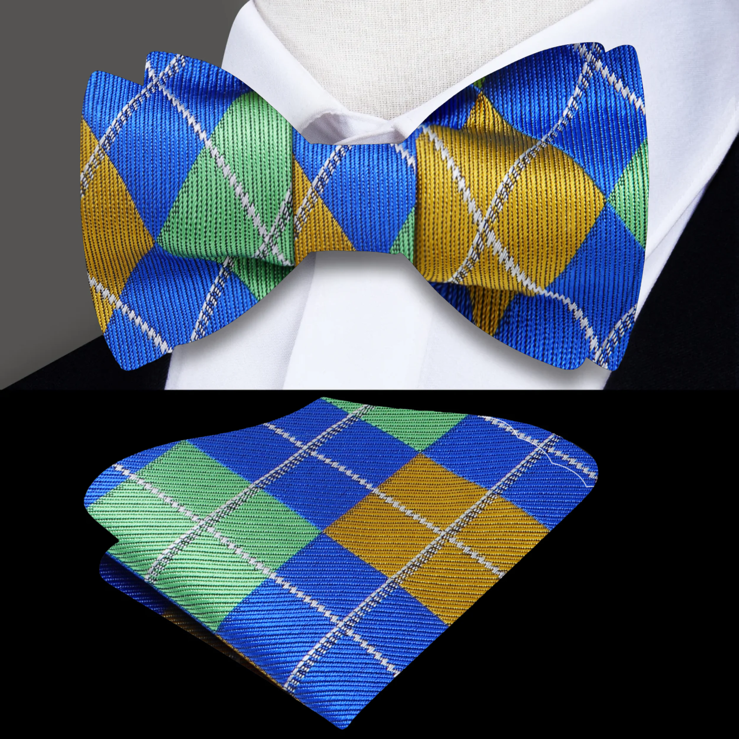 Argyle Self-Tie Bow Tie & Pocket Square Set