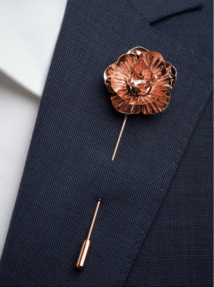 Rose Flower Lapel Pin – Elegant Metal Rose Suit Pin for Formal Wear