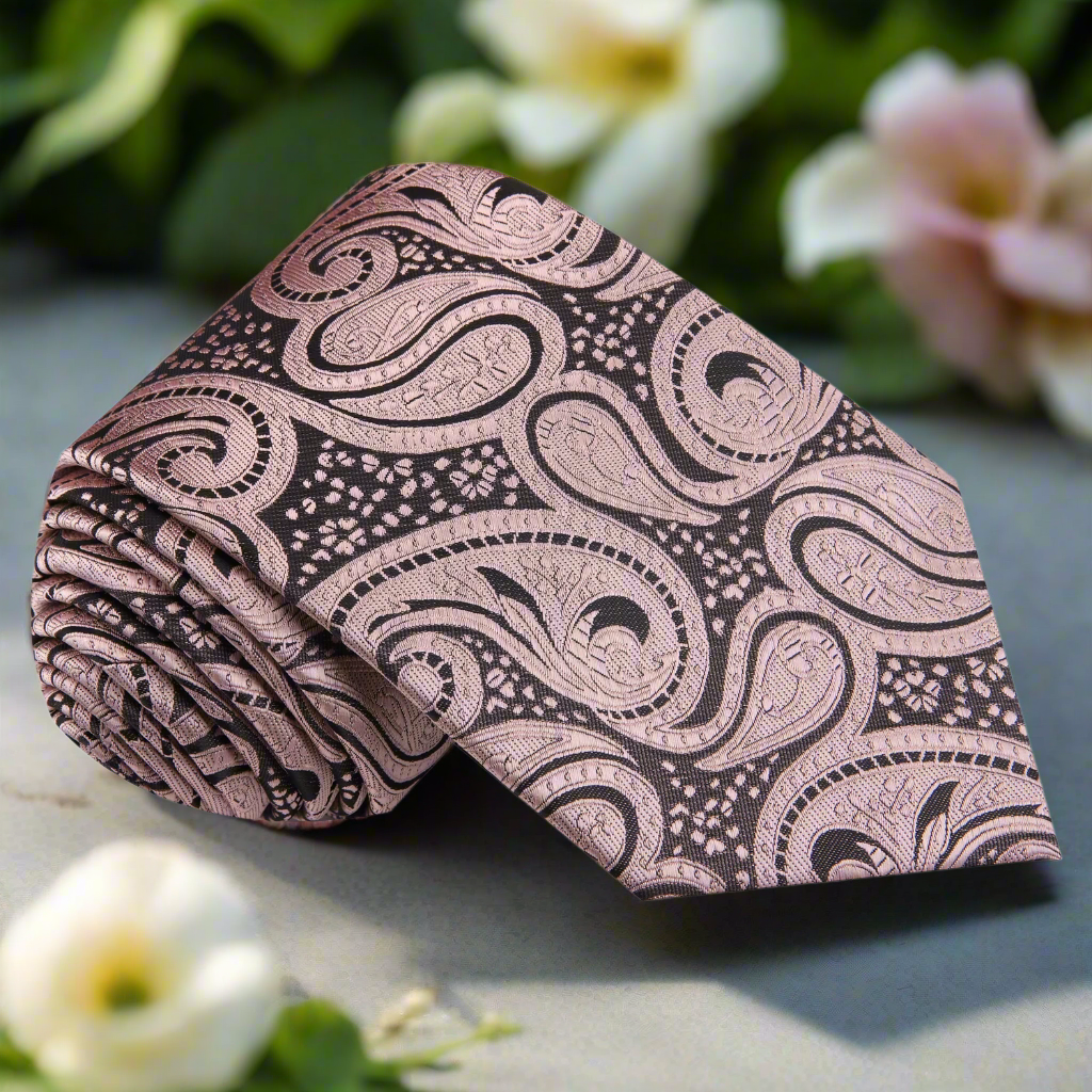 Rose Gold and Brown Paisley Tie