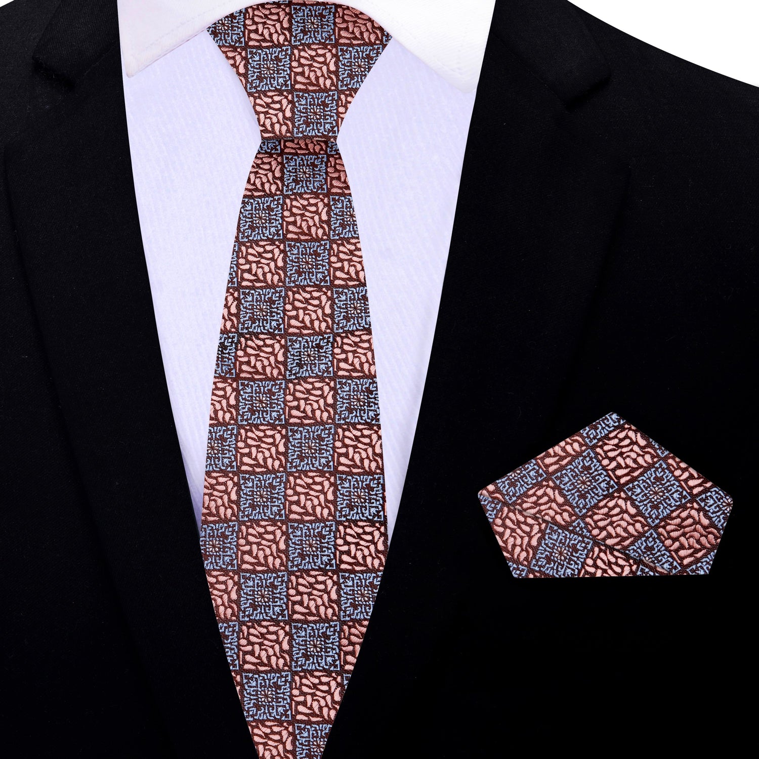 Thin Tie: Rose Gold Geometric Necktie and Square