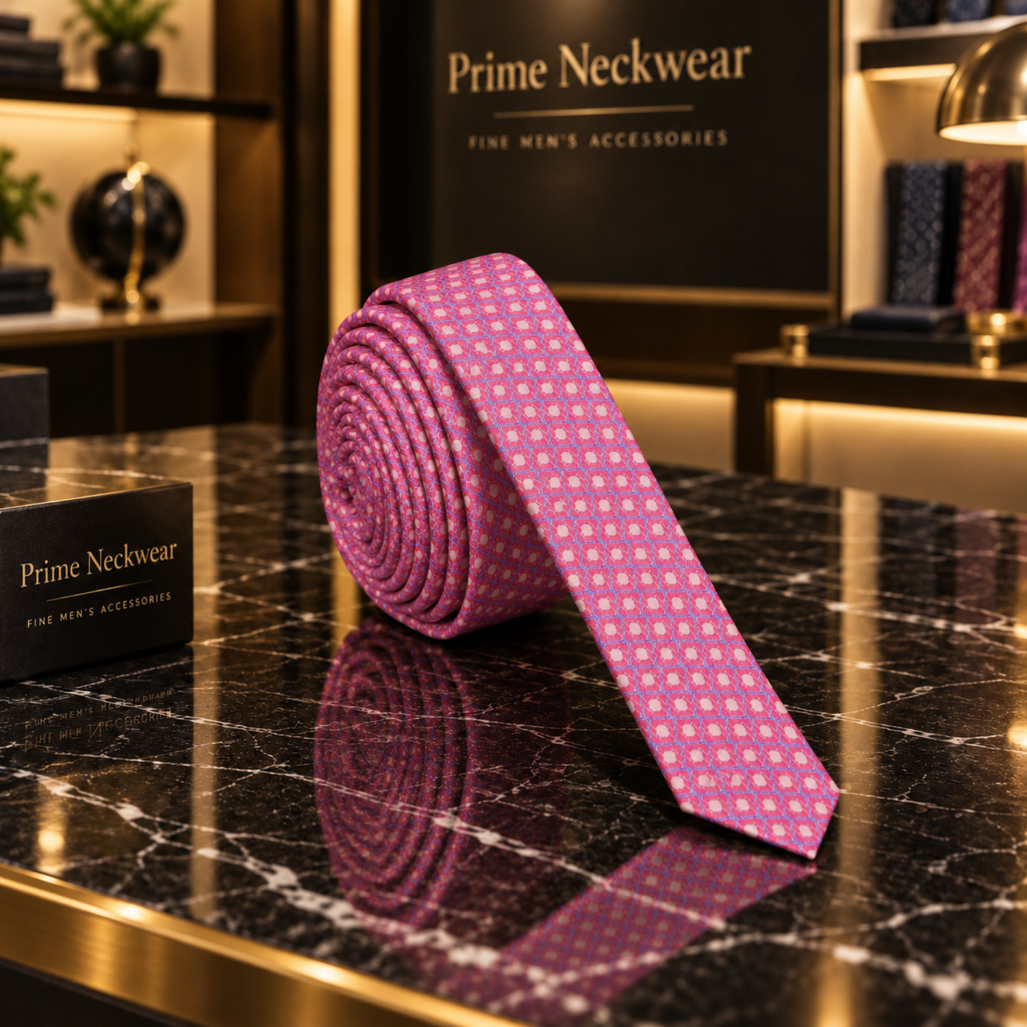 pink geometric thin tie