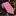 A pink necktie with a small blue and white geometric pattern, shown rolled on a light gray background.