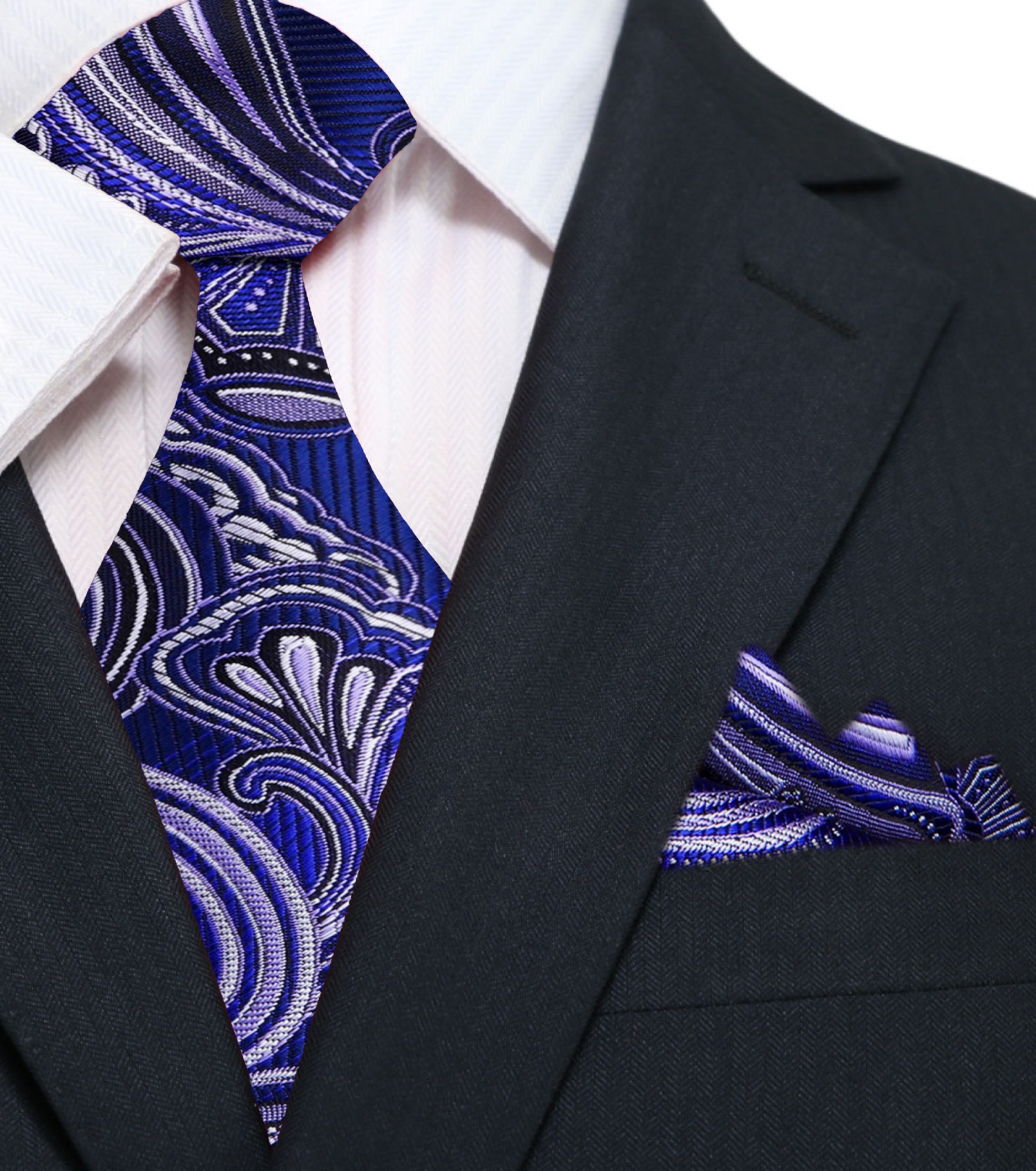 Royal Blue Purple Paisley Tie and Square