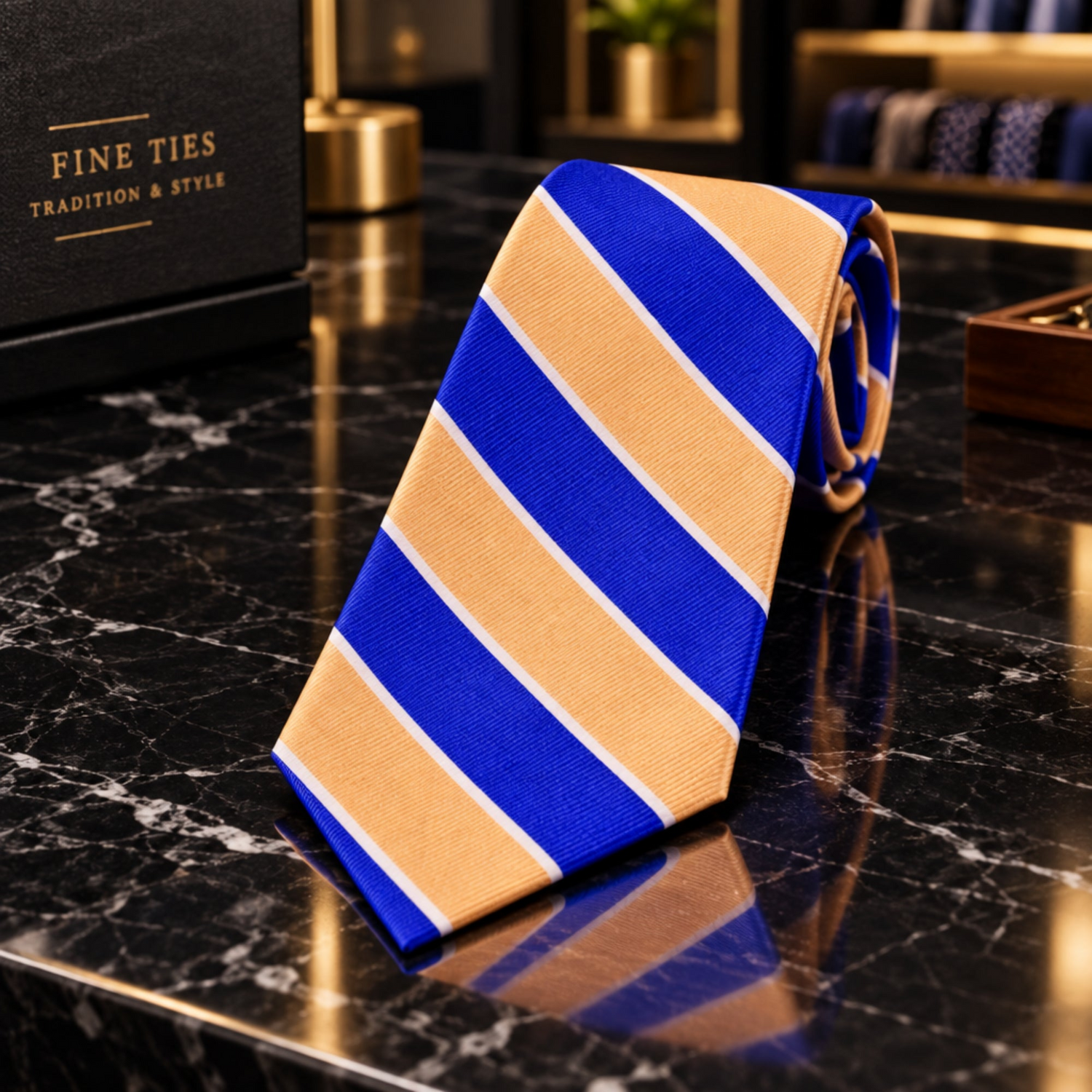 peach blue block stripe tie