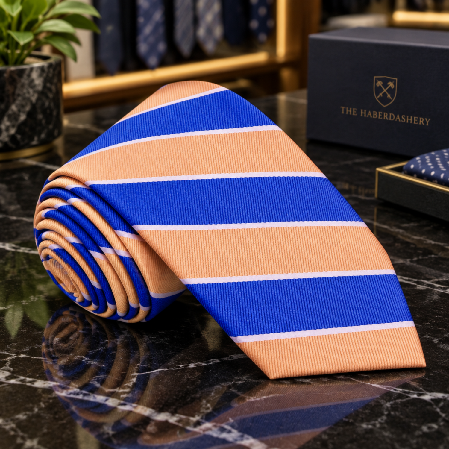 peach blue thin tie