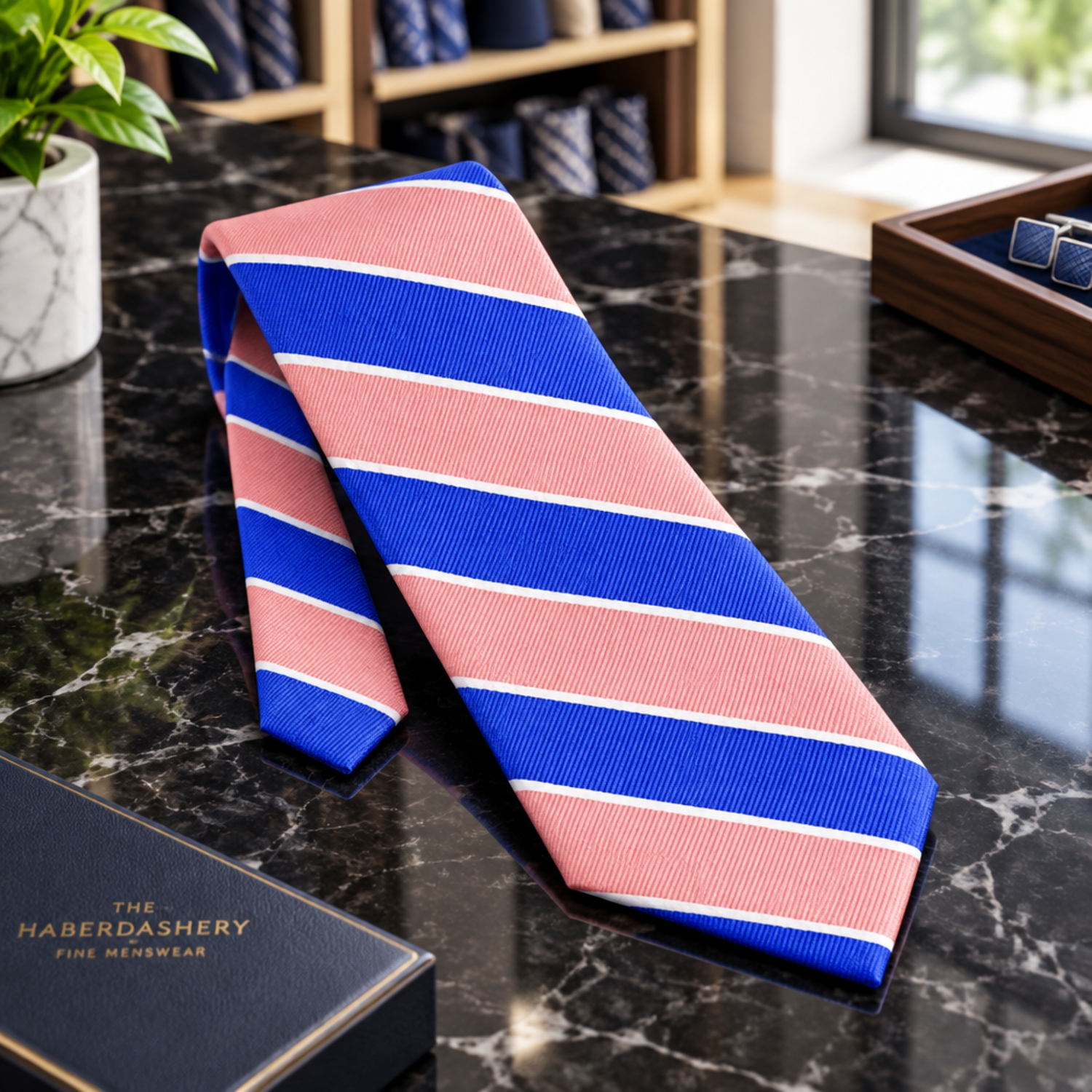 Blue orange stripe tie