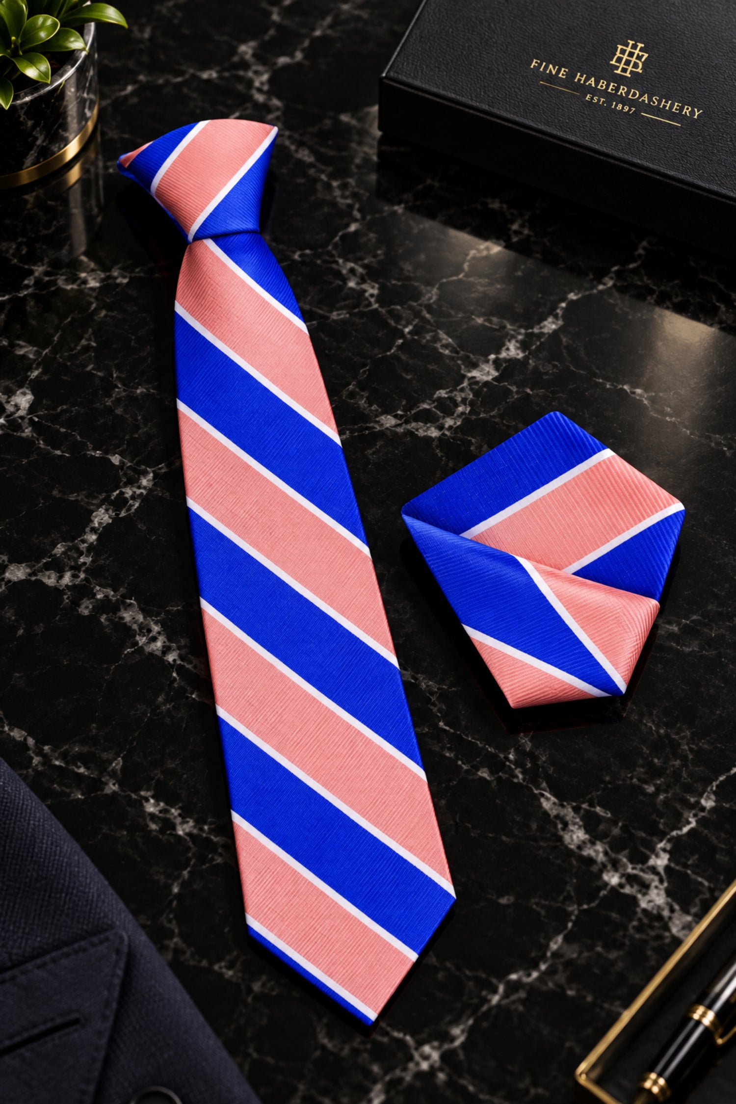 Blue orange stripe tie thin and square