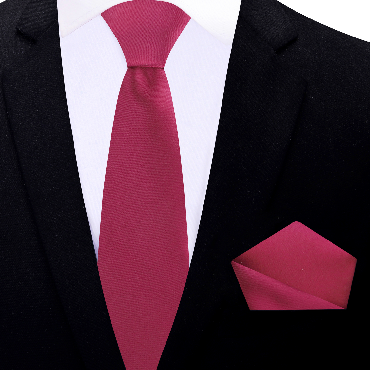 Thin Tie: Ruby Red Wine Solid Necktie with Matching Square