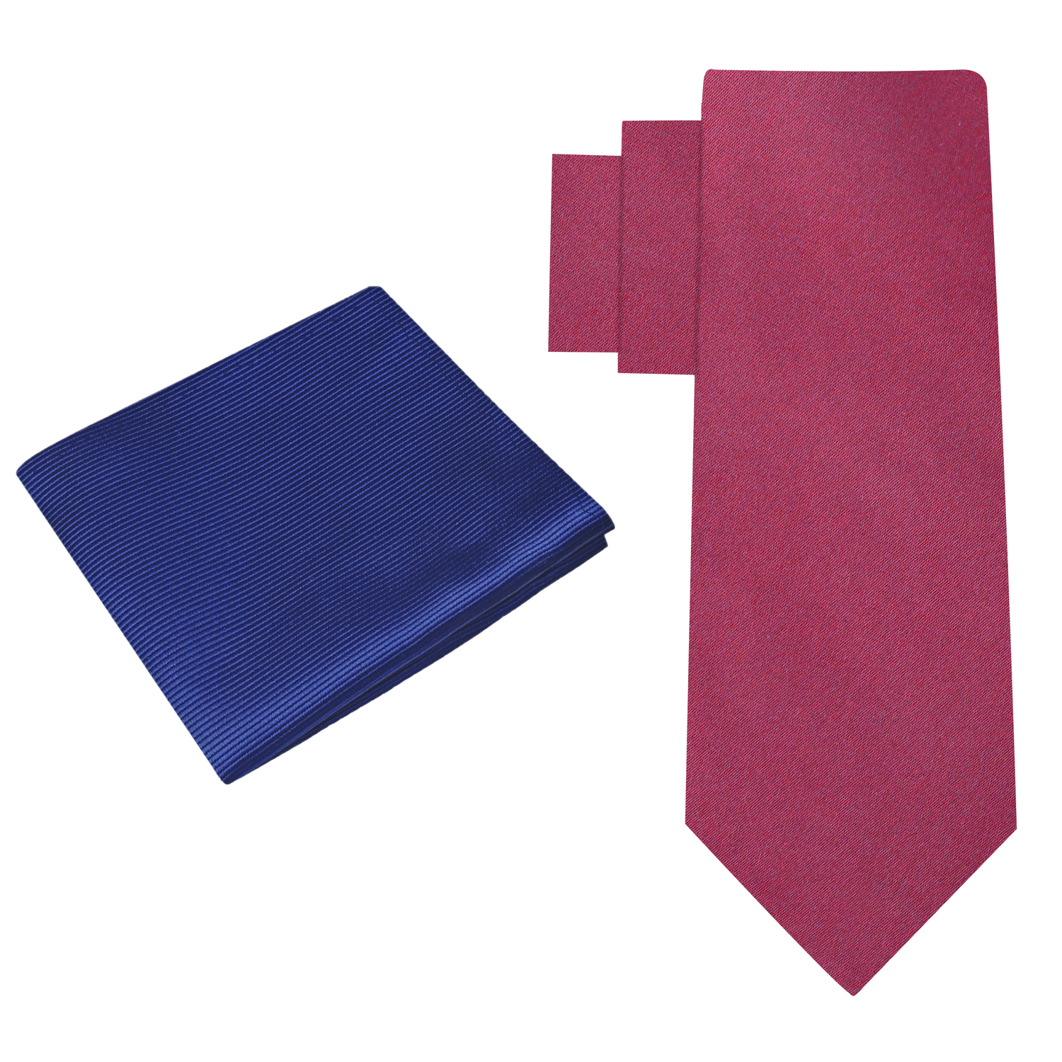 Alt View: Ruby Red Wine Solid Necktie with Deep Blue Square