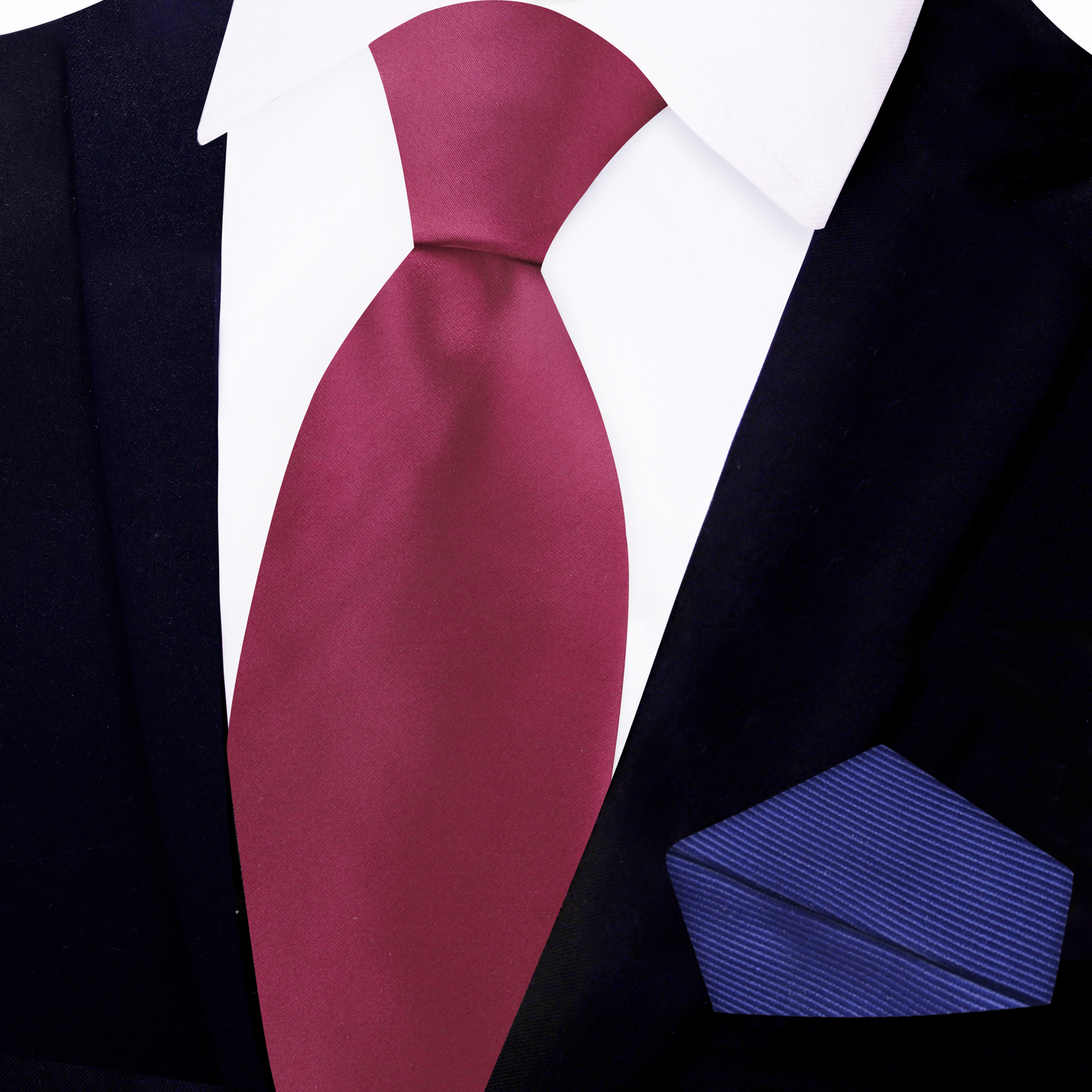 Ruby Red Wine Solid Necktie with Deep Blue Square