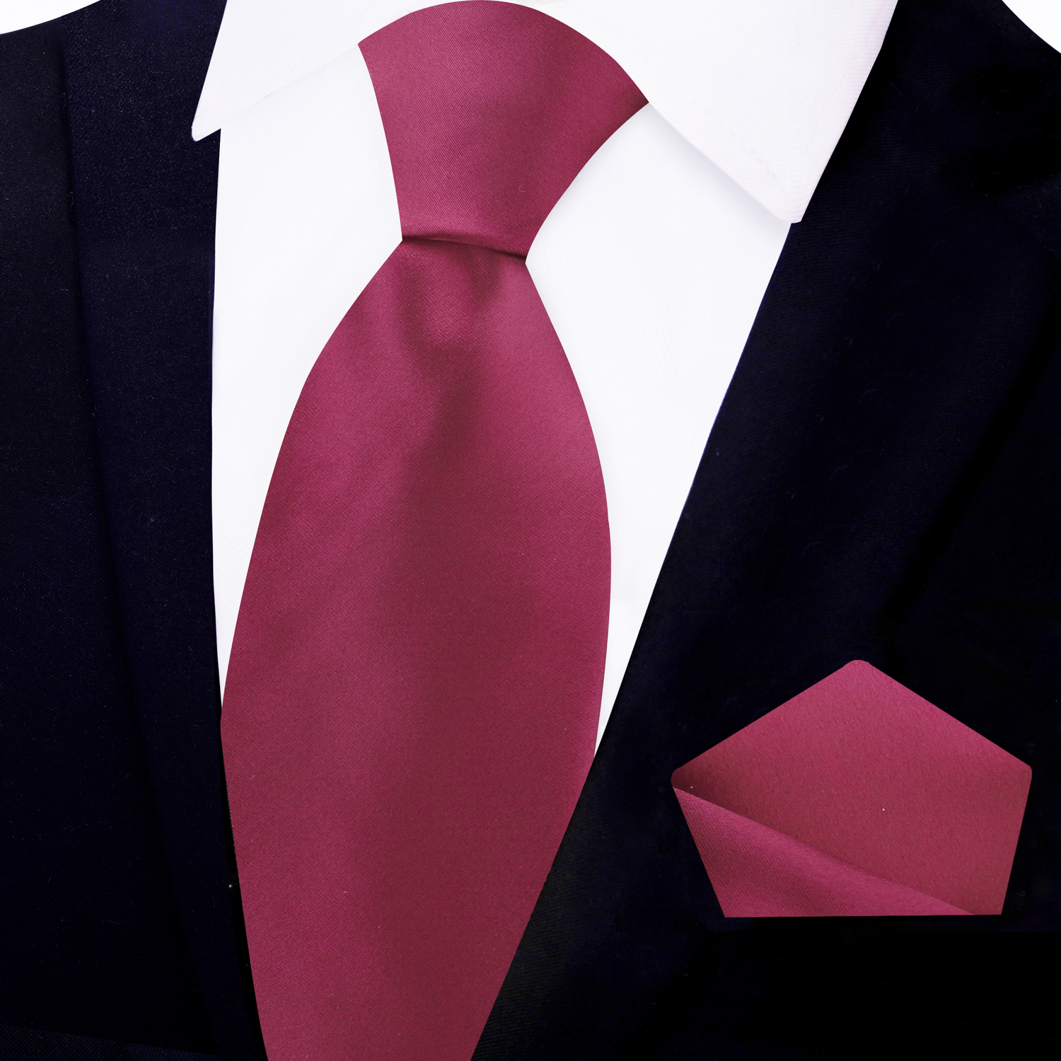 Ruby Red Wine Solid Necktie with Matching Square
