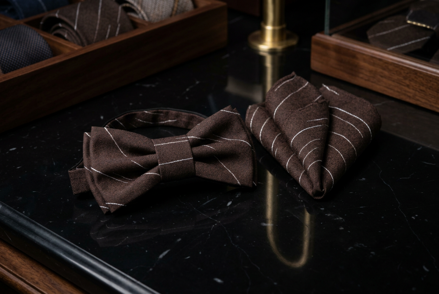 Dark Brown Bow Tie with Fine Ivory Abstract Streaks