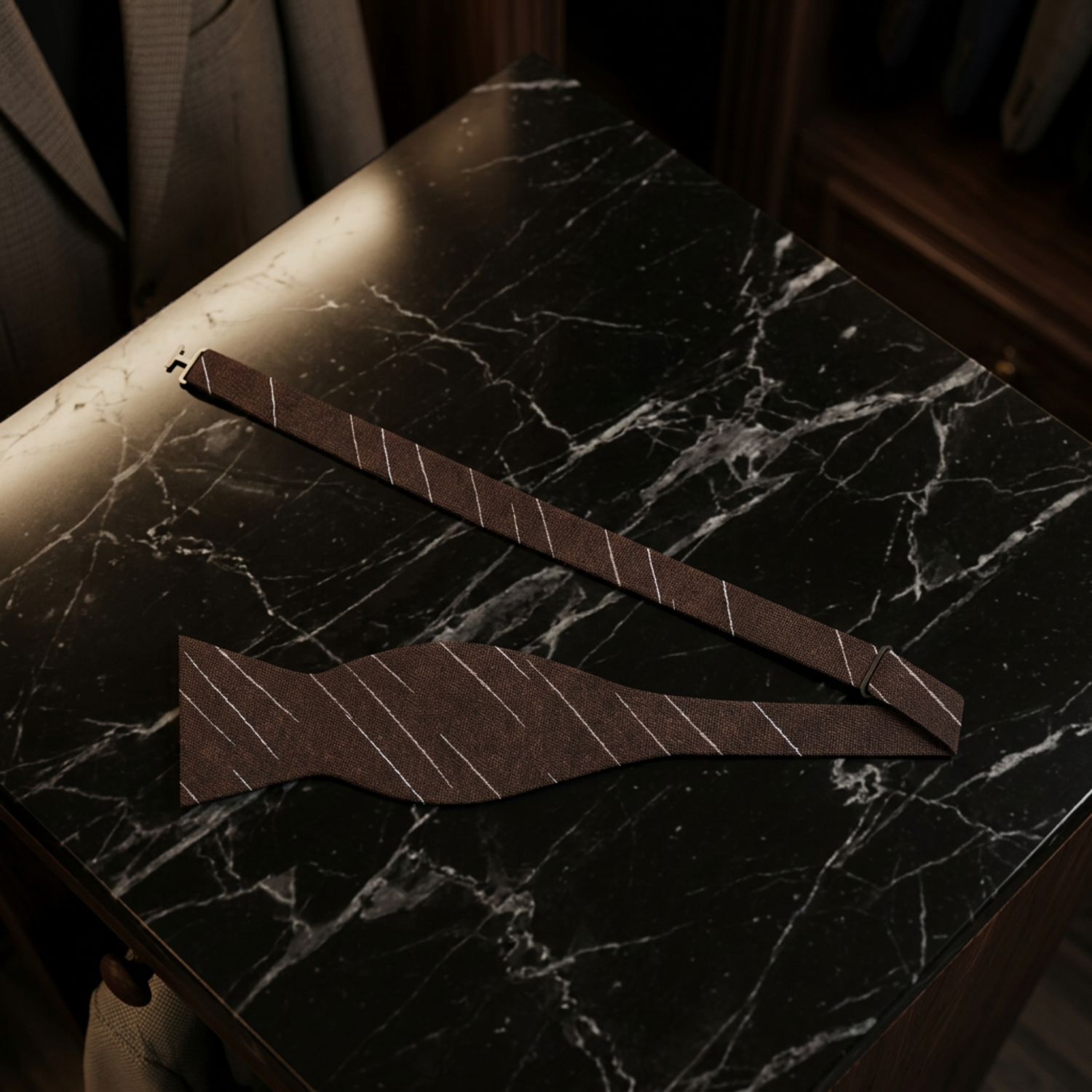 Dark Brown Bow Tie with Fine Ivory Abstract Streaks