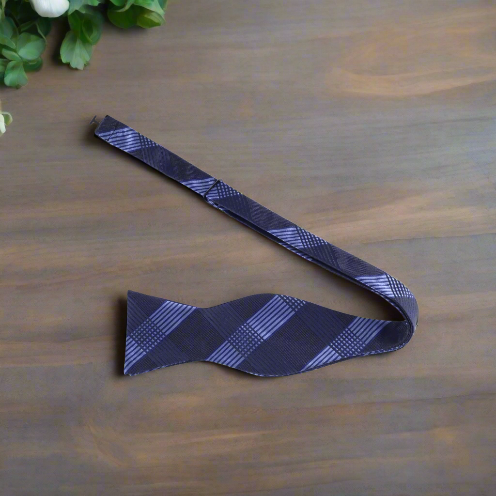 Blue Plaid Self Tie Bow Tie