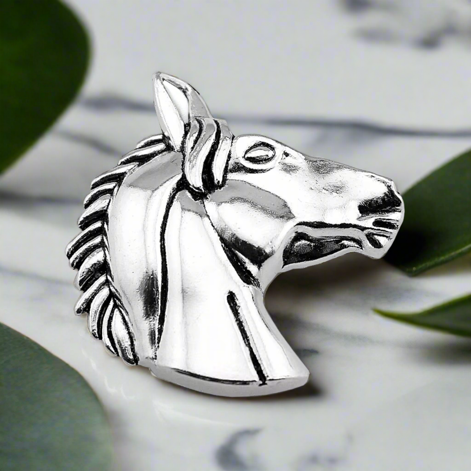 chrome horse head lapel pin