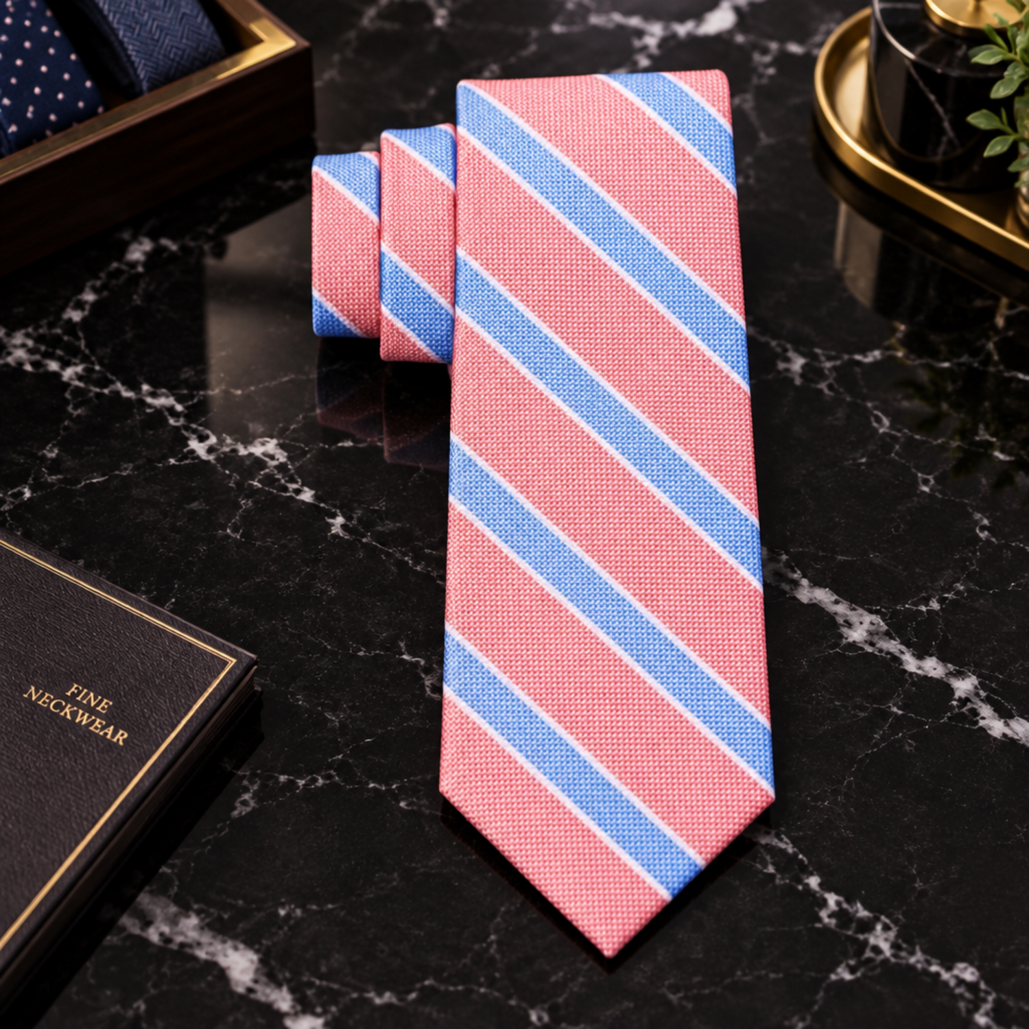 Salmon Blue Stripe Tie 2