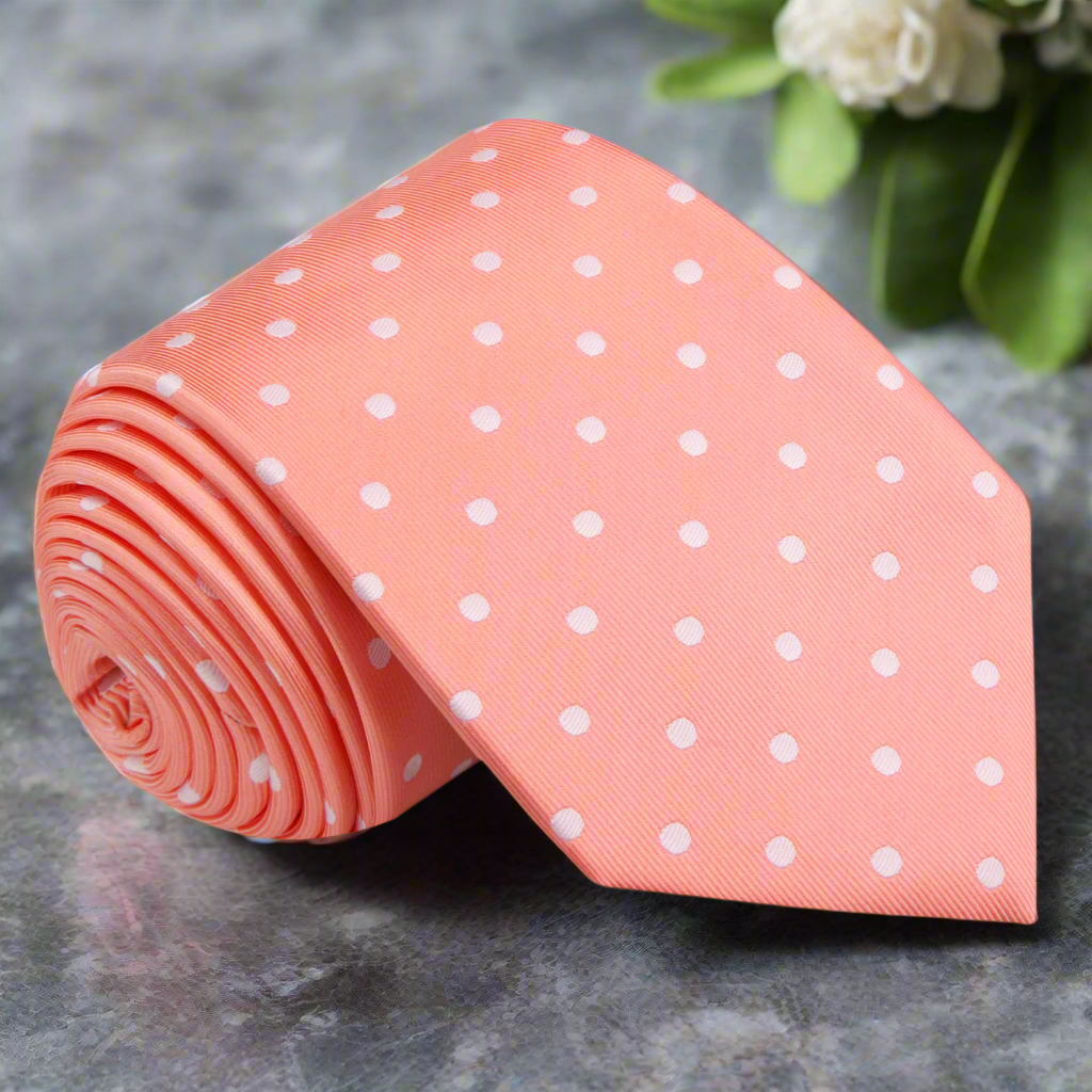 Salmon with White Dots Necktie