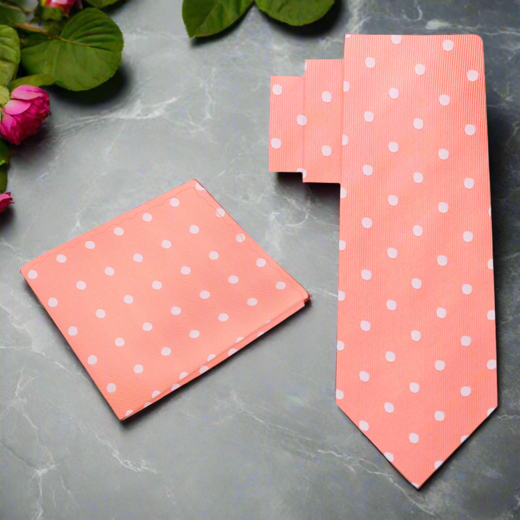 Alt Salmon with White Dots Necktie and Square