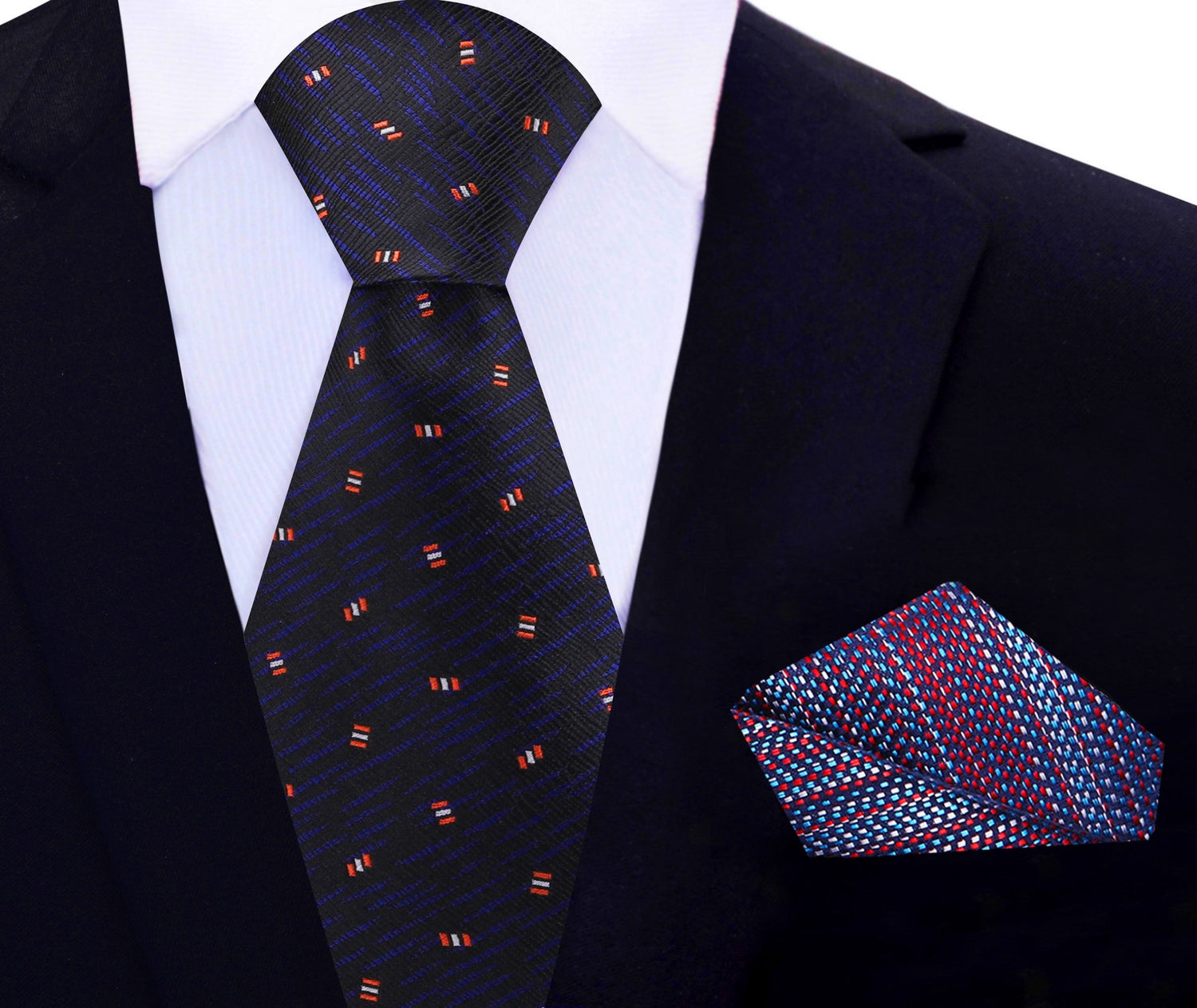 Black, Dark Indigo, Red, Abstract Tie and Accenting Gradient Square