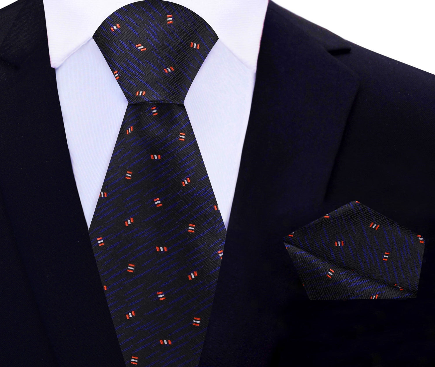 Black, Dark Indigo, Red, Abstract Tie and Matching Square