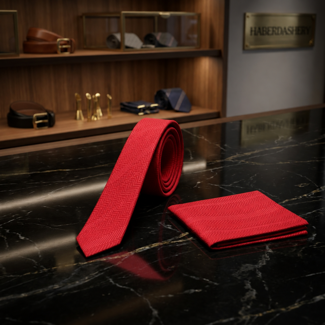 Thin Red Necktie and Square