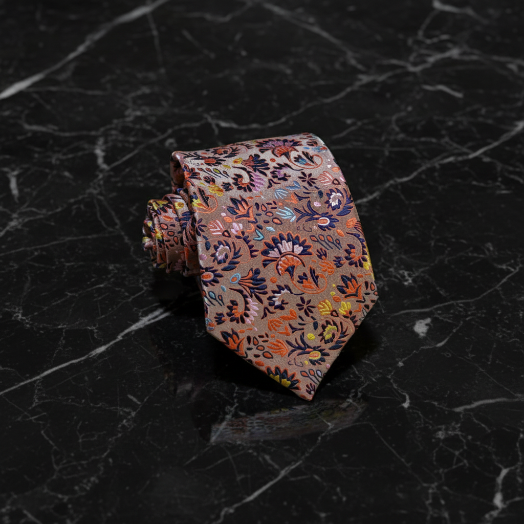 Light Peachy Orange with Multicolor Floral Pattern necktie