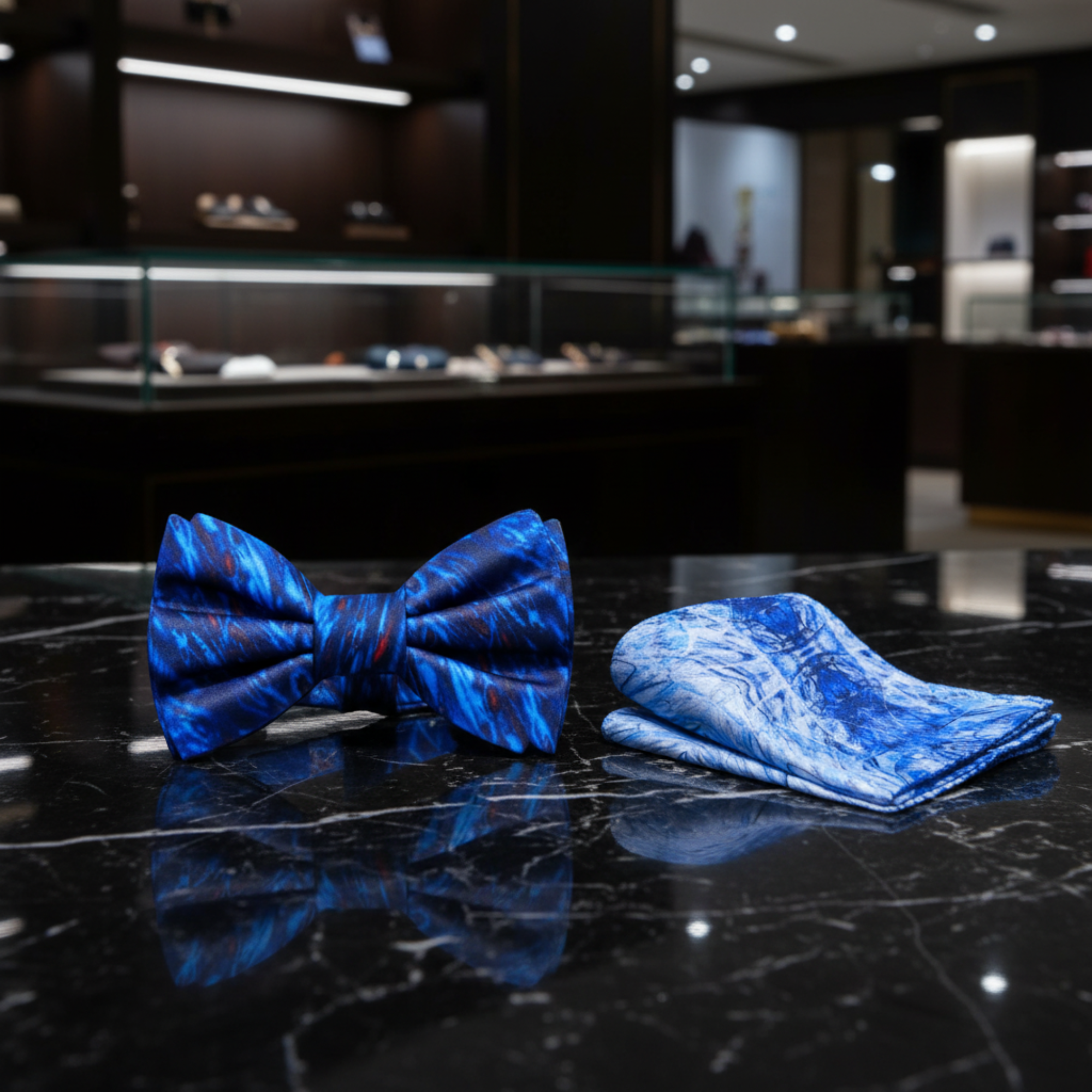 Men’s Blue Abstract Bow Tie + Pocket Square | Modern Style