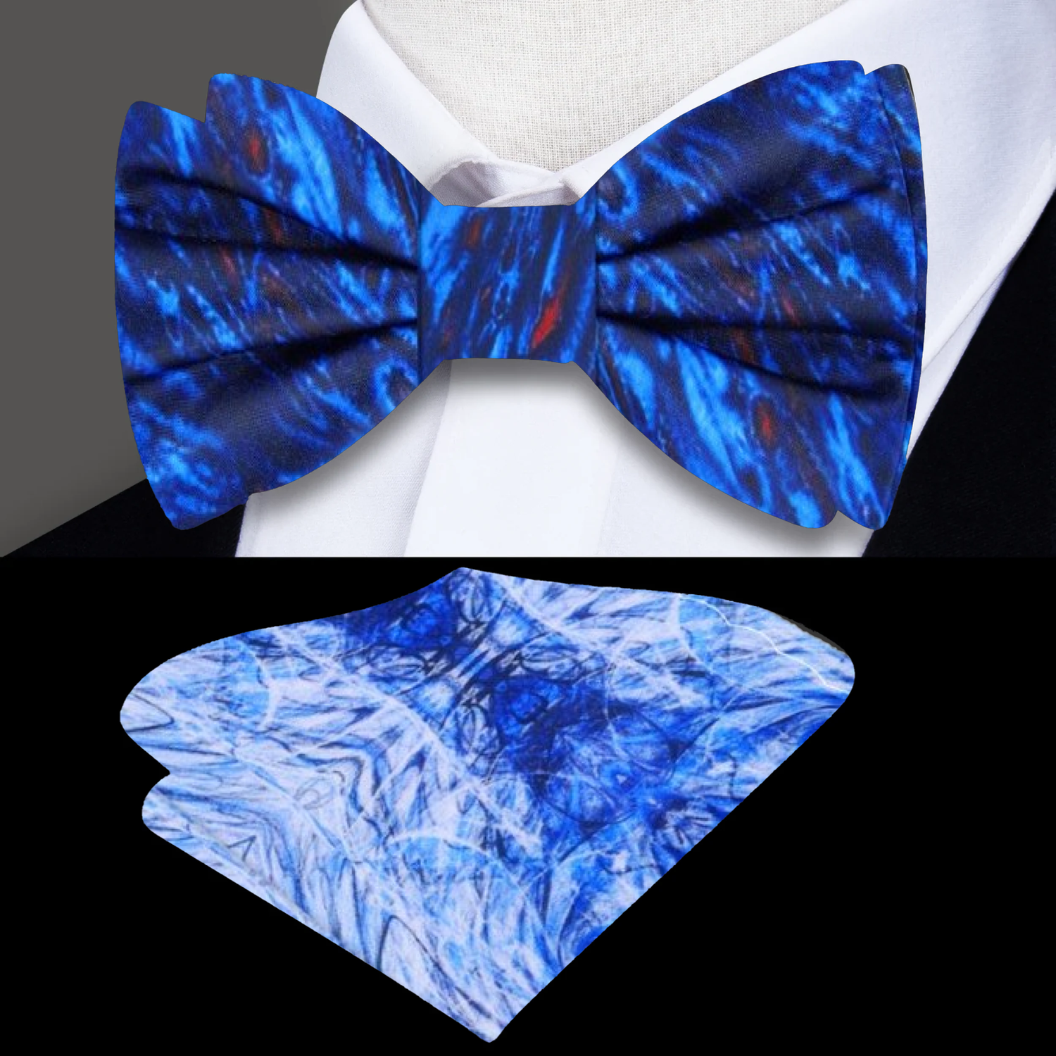 Blue, Red Abstract Bow Tie and Accenting Square Blue, Red