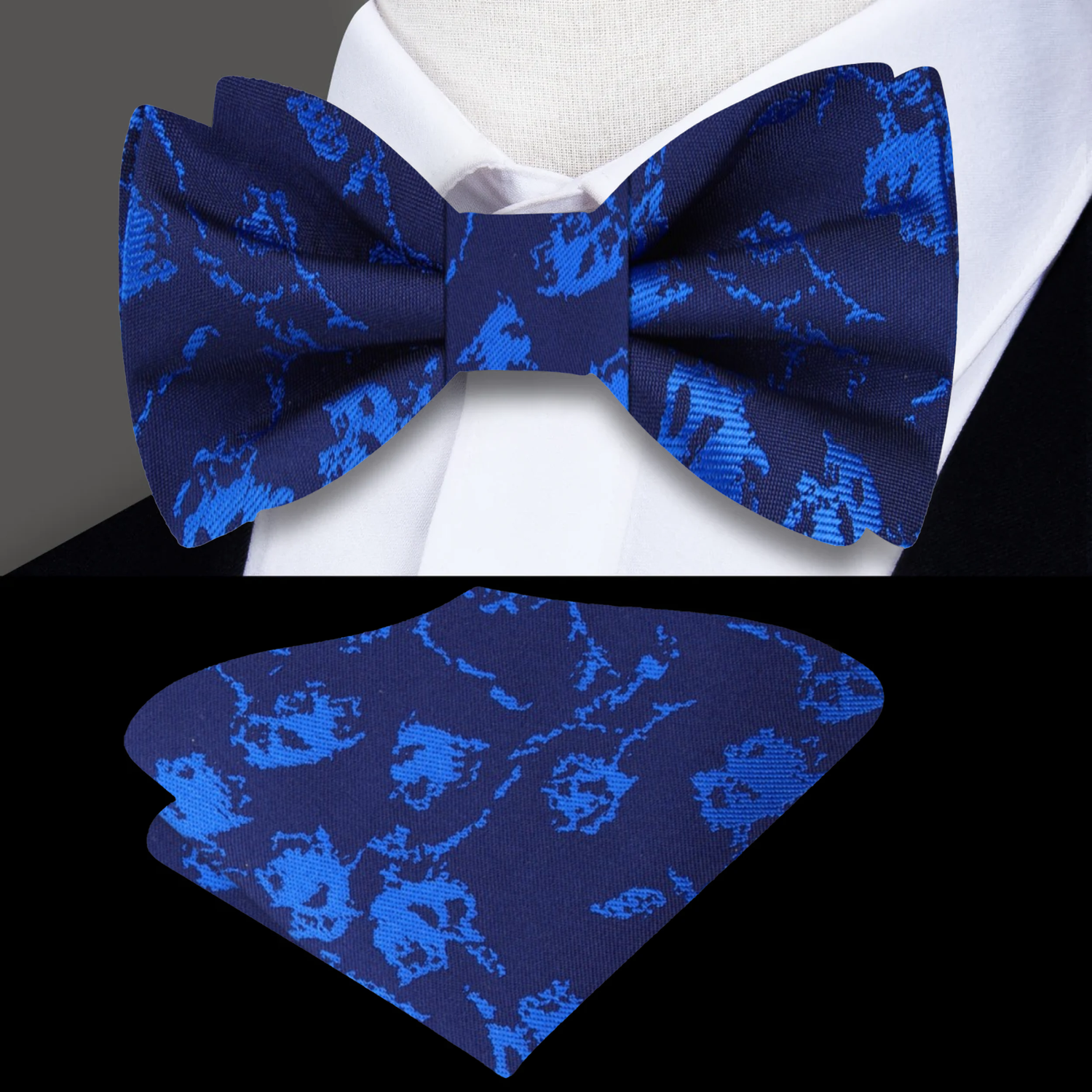 Shades of Blue Abstract Bow Tie and Matching Square