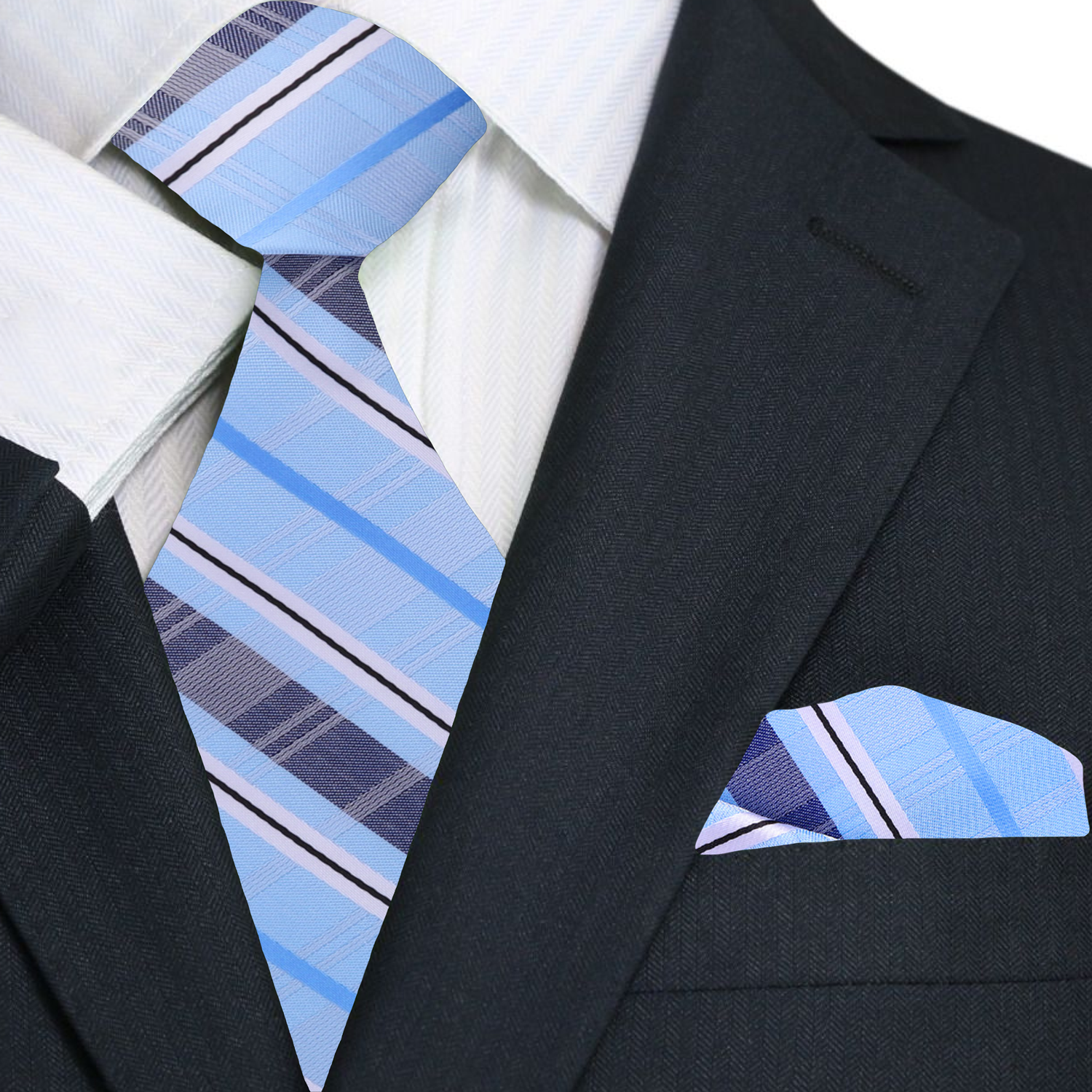 This is a nice Blue Plaid Tie and pocket Square||Sail Blue