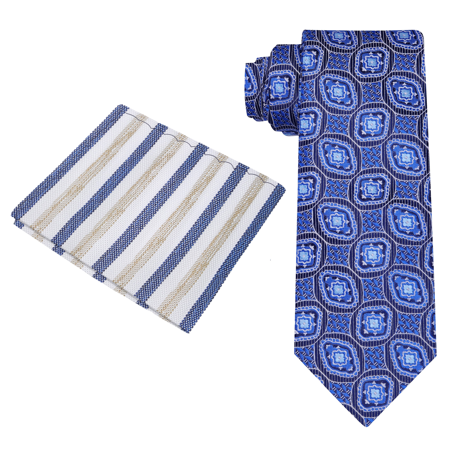 Shades of Blue Ares Geometric Necktie and Accenting Square 1