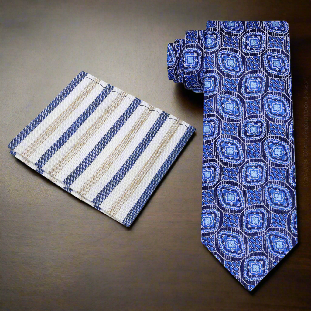 Shades of Blue Ares Geometric Necktie and Accenting Square 1