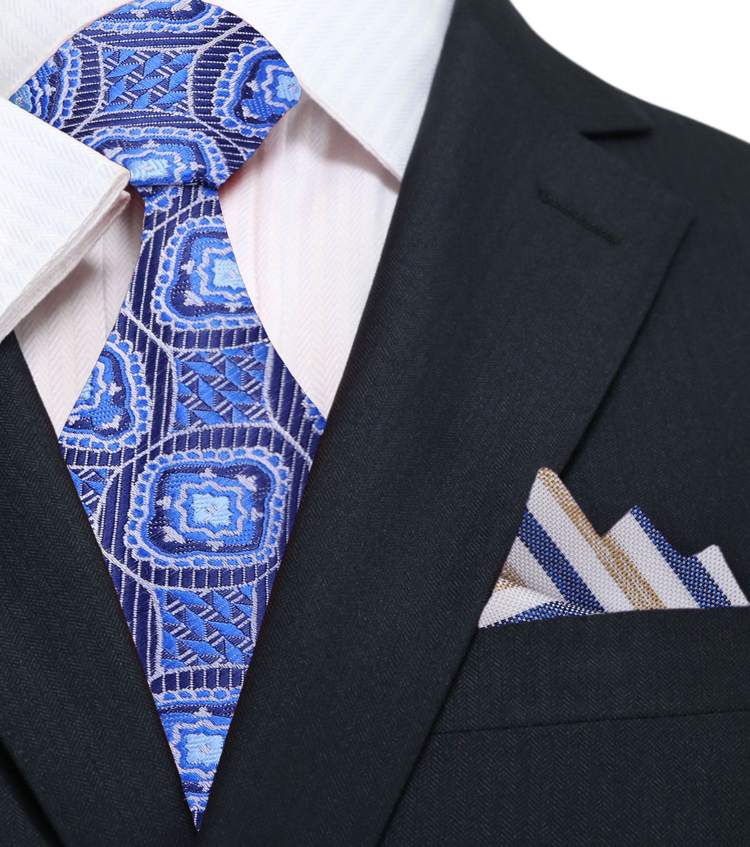 Shades of Blue Ares Geometric Necktie and Accenting Square