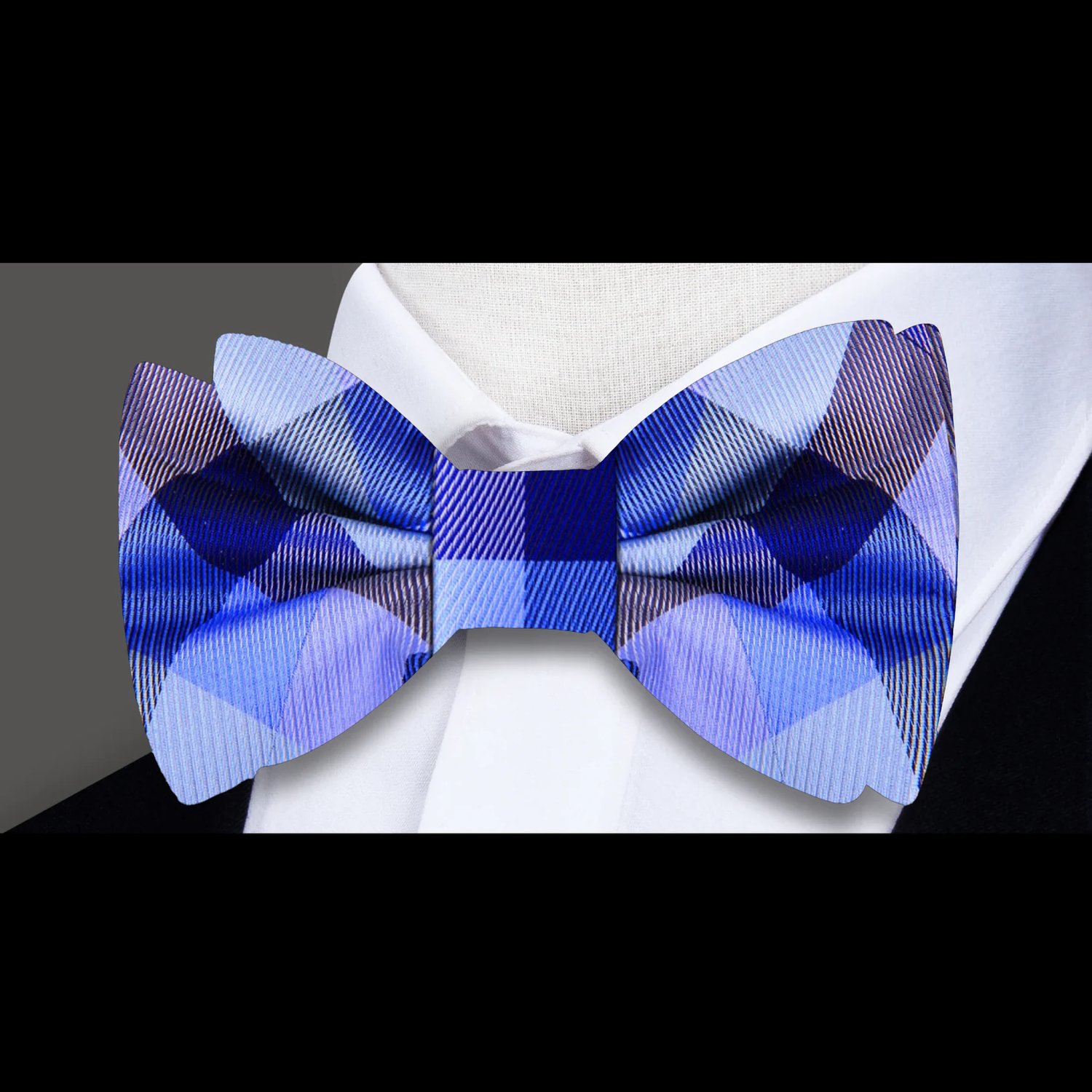 A Dark Blue, Blue and Purple Check Pattern Bow Tie 