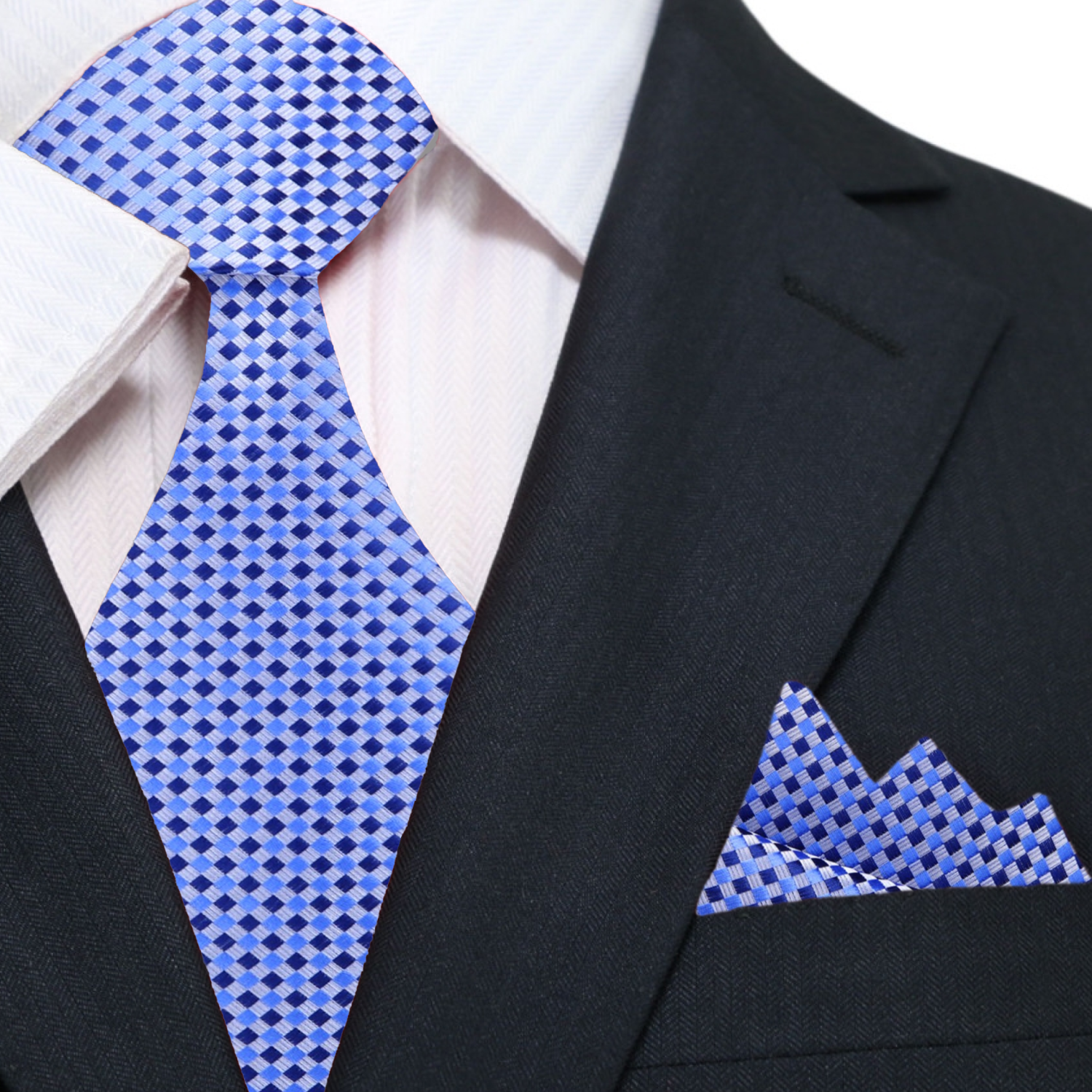 Shades of Blue Check Necktie and Square