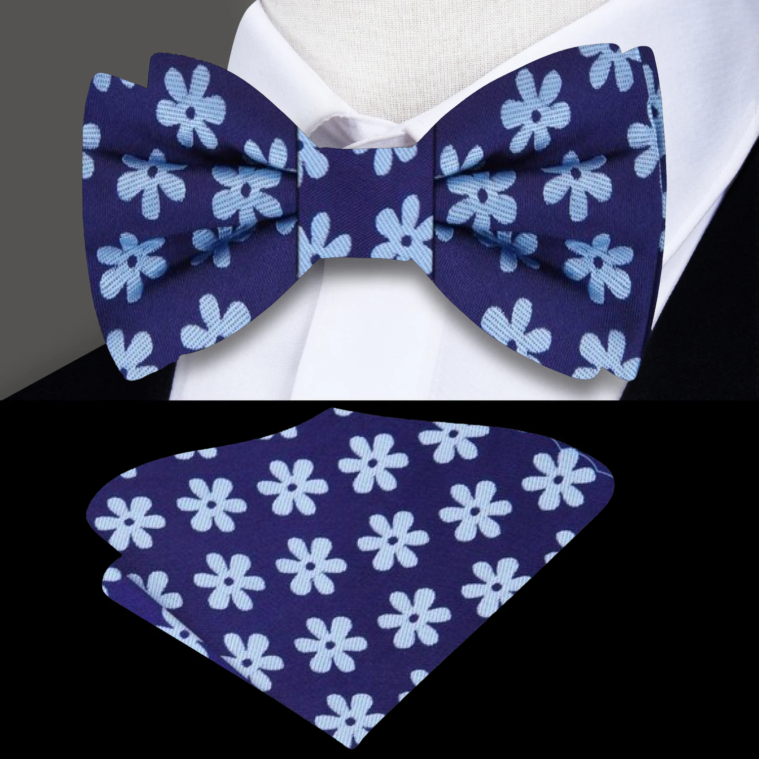 Blue Daisies Bow Tie and Square