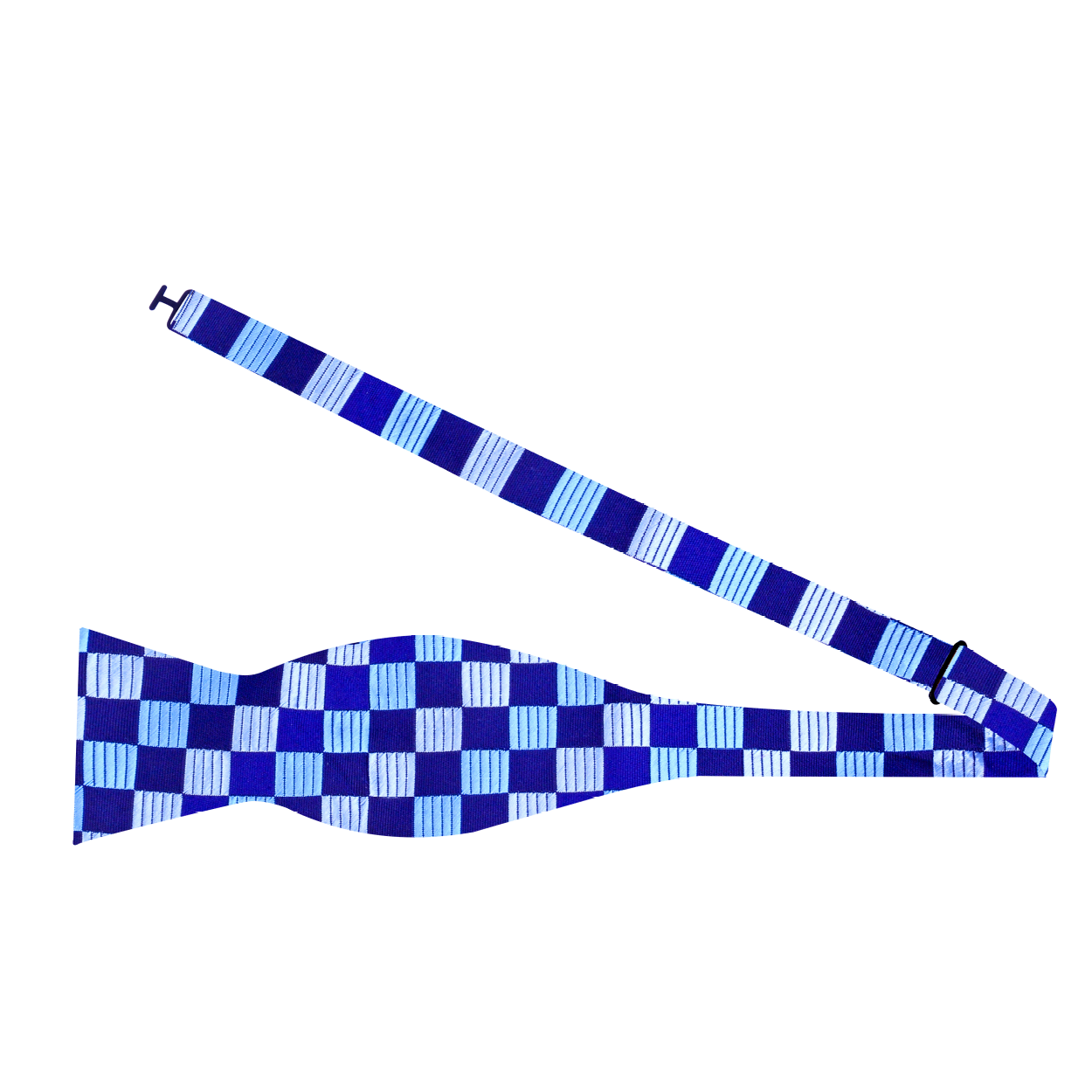 A Dark Blue, Light Blue Geometric Squares Pattern Silk Self Tie Bow Tie Self Tie