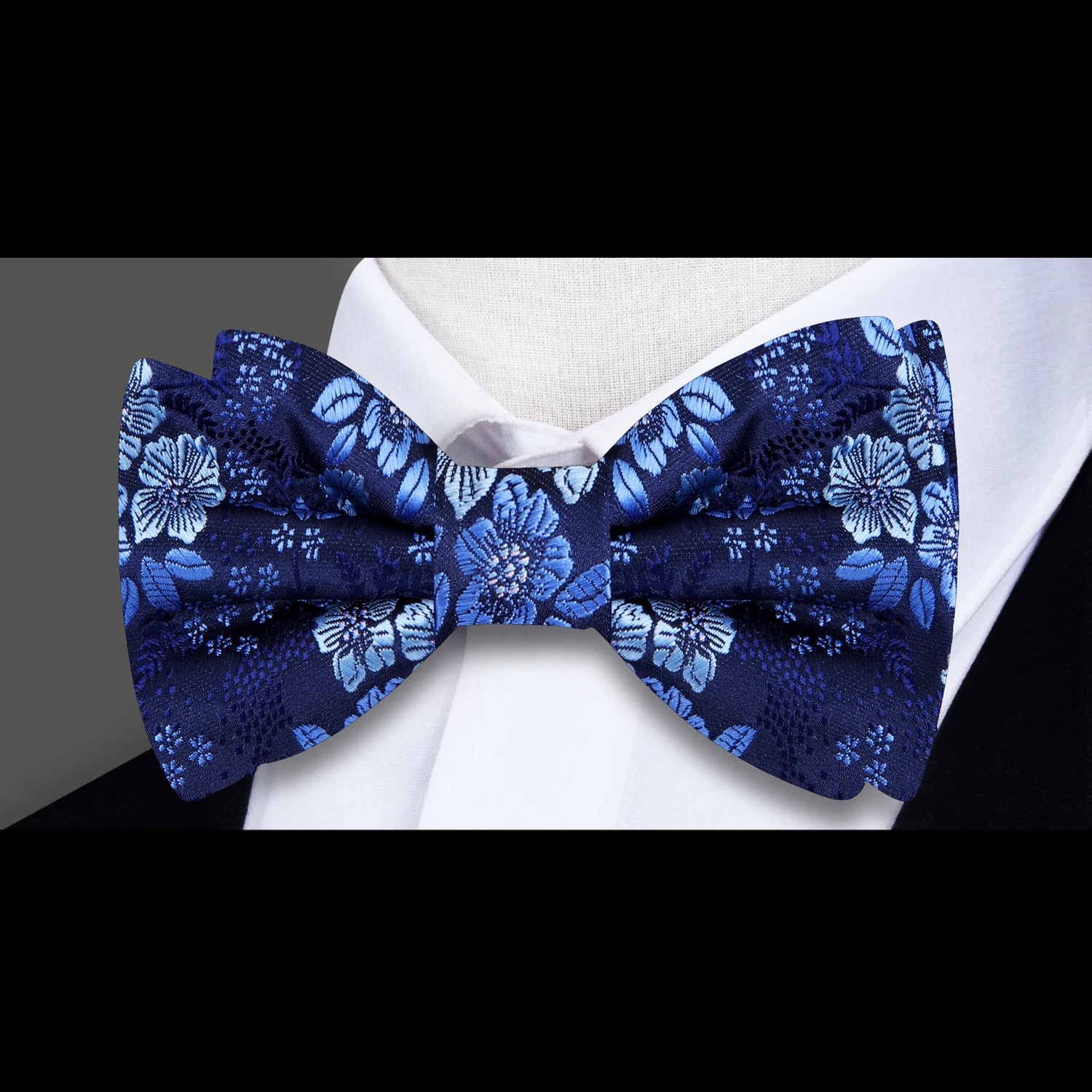 Blue, Light Blue Floral Bow Tie  