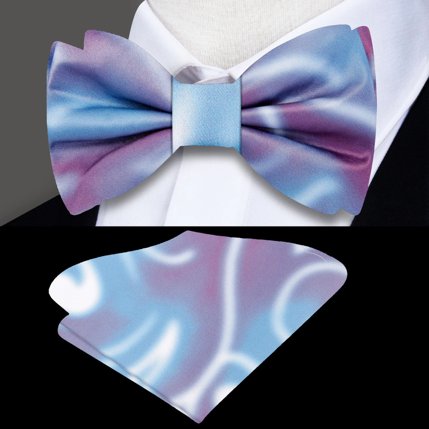Shades of Purple, Blue, Pink abstract bow tie and square