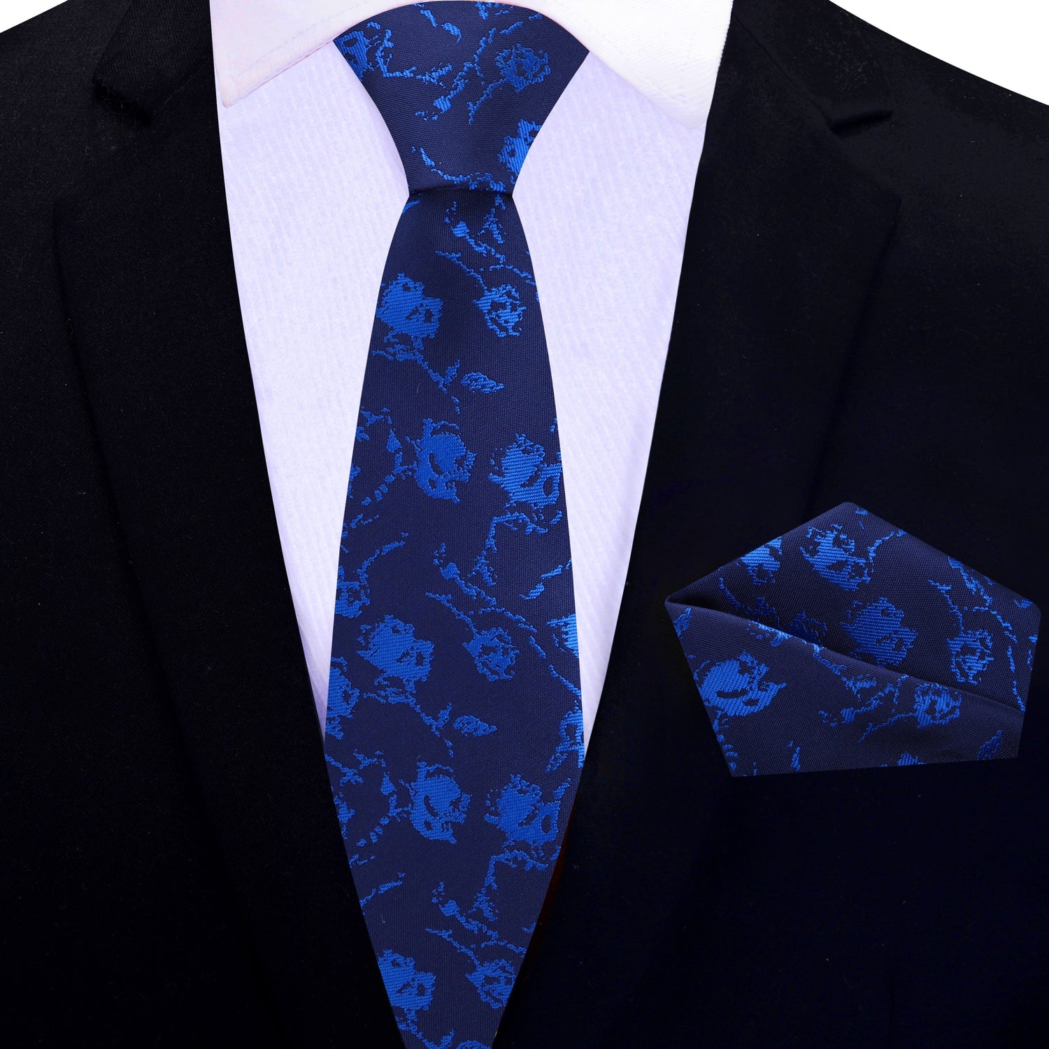 Thin Tie Blue Abstract Tie and Matching Square