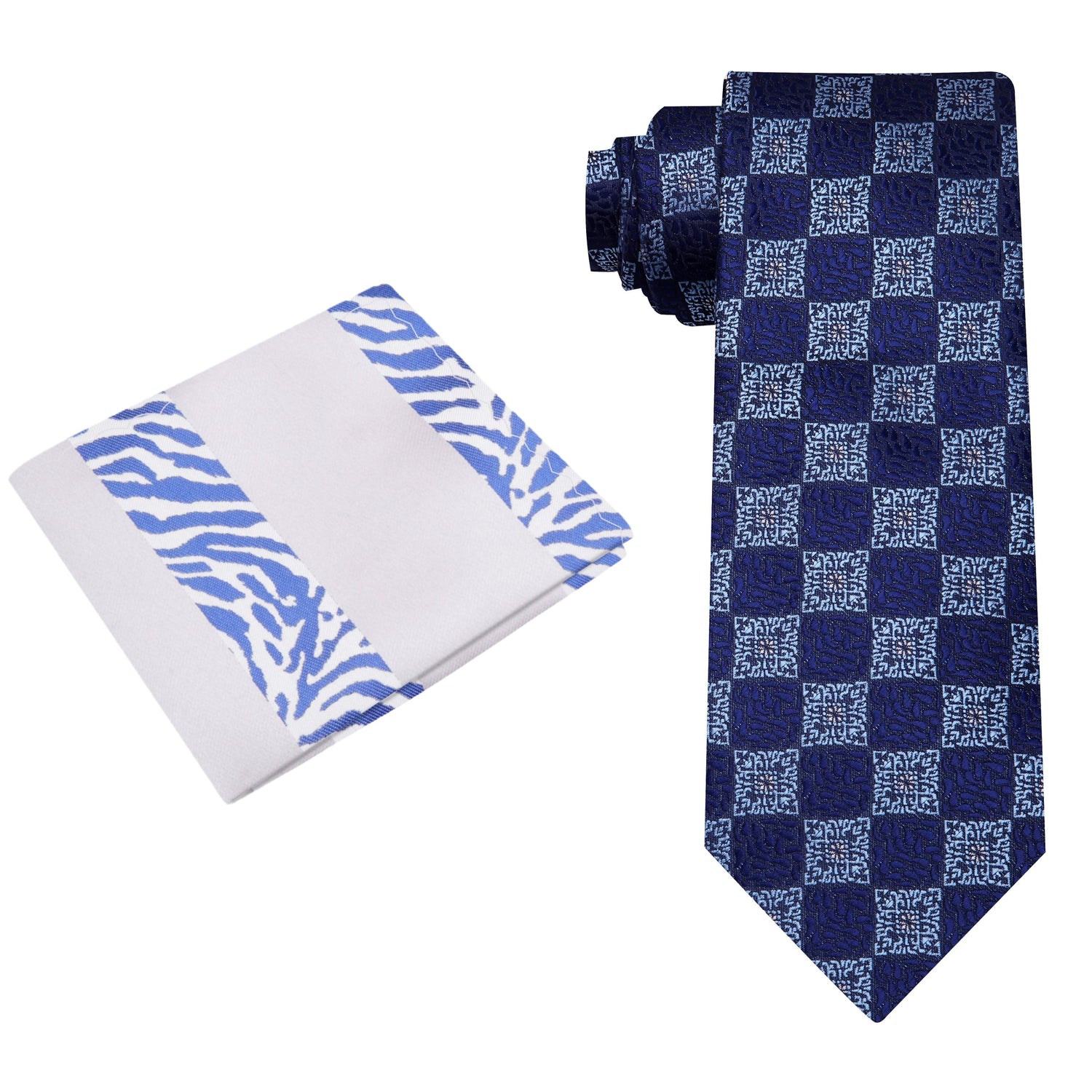 Alt View: Shades of Blue Geometric Necktie and White, Blue Abstract Square
