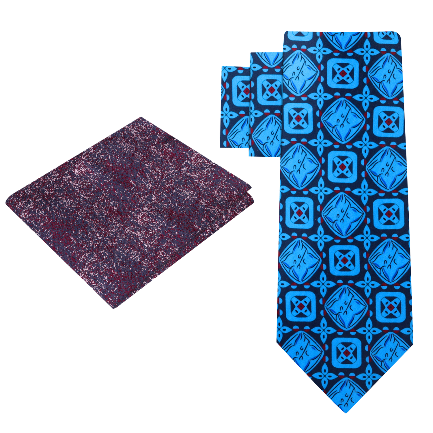 Alt View: Blue Emeralds Necktie and Accenting Burgundy Square