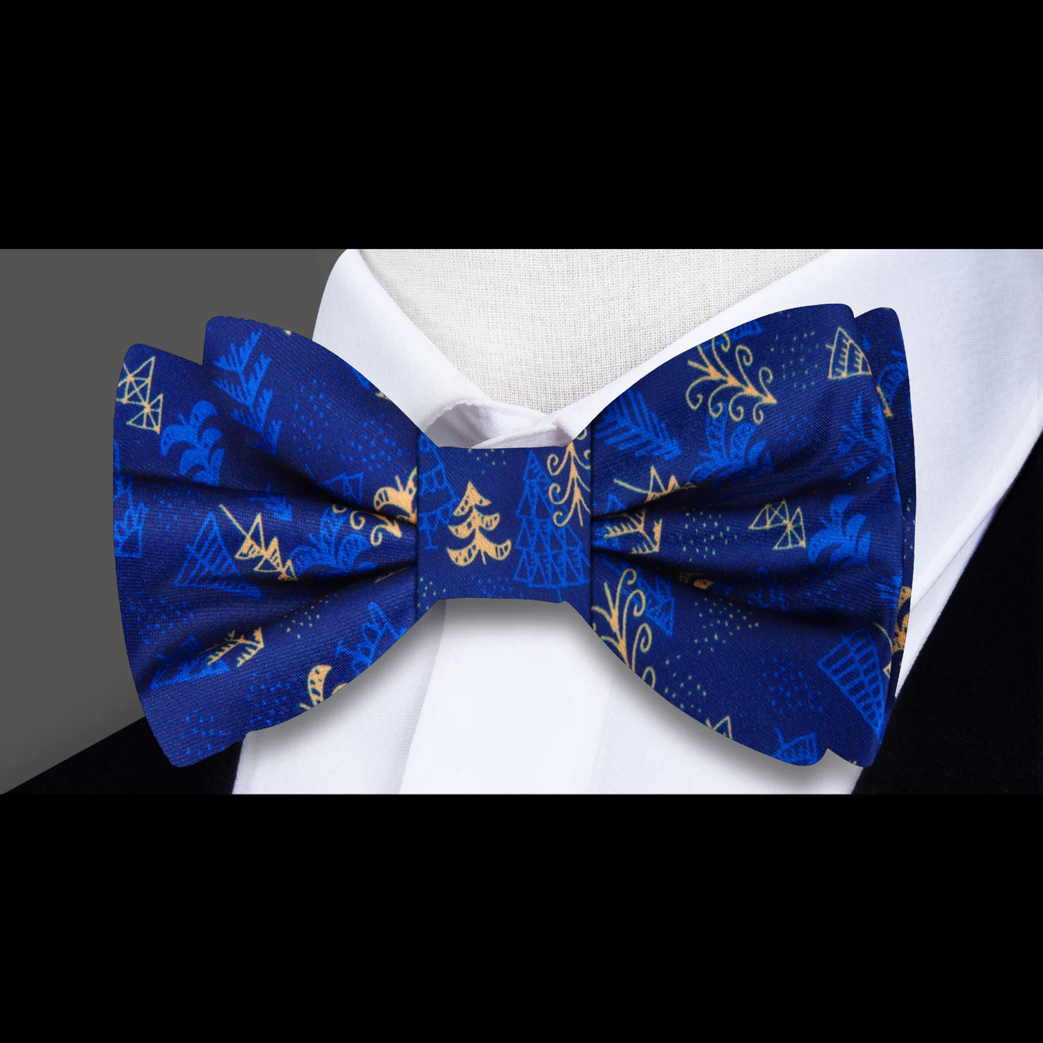 Shades of Blue and Gold Christmas Forest Bow Tie