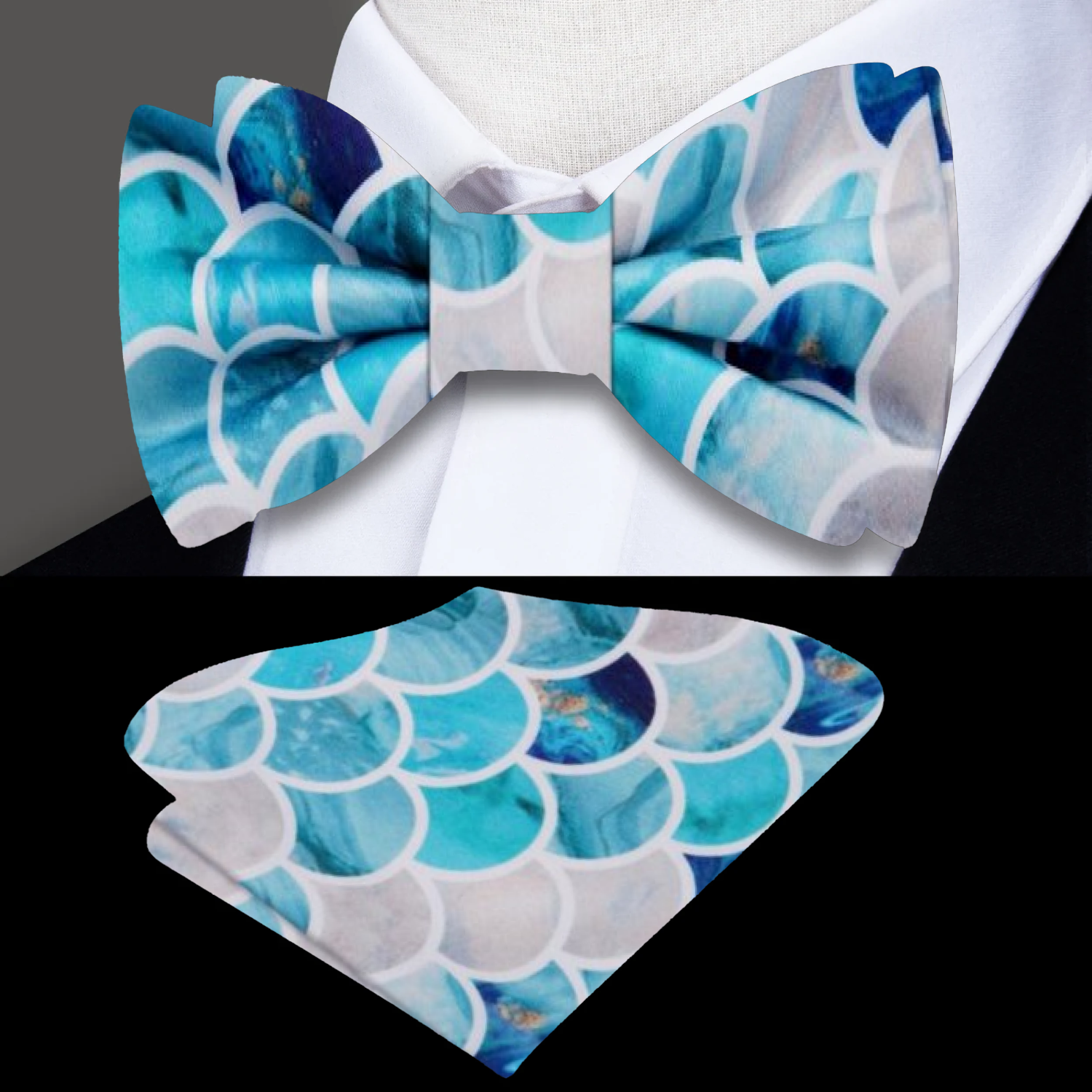 Shades of Aqua, Bone geometric bow tie and square